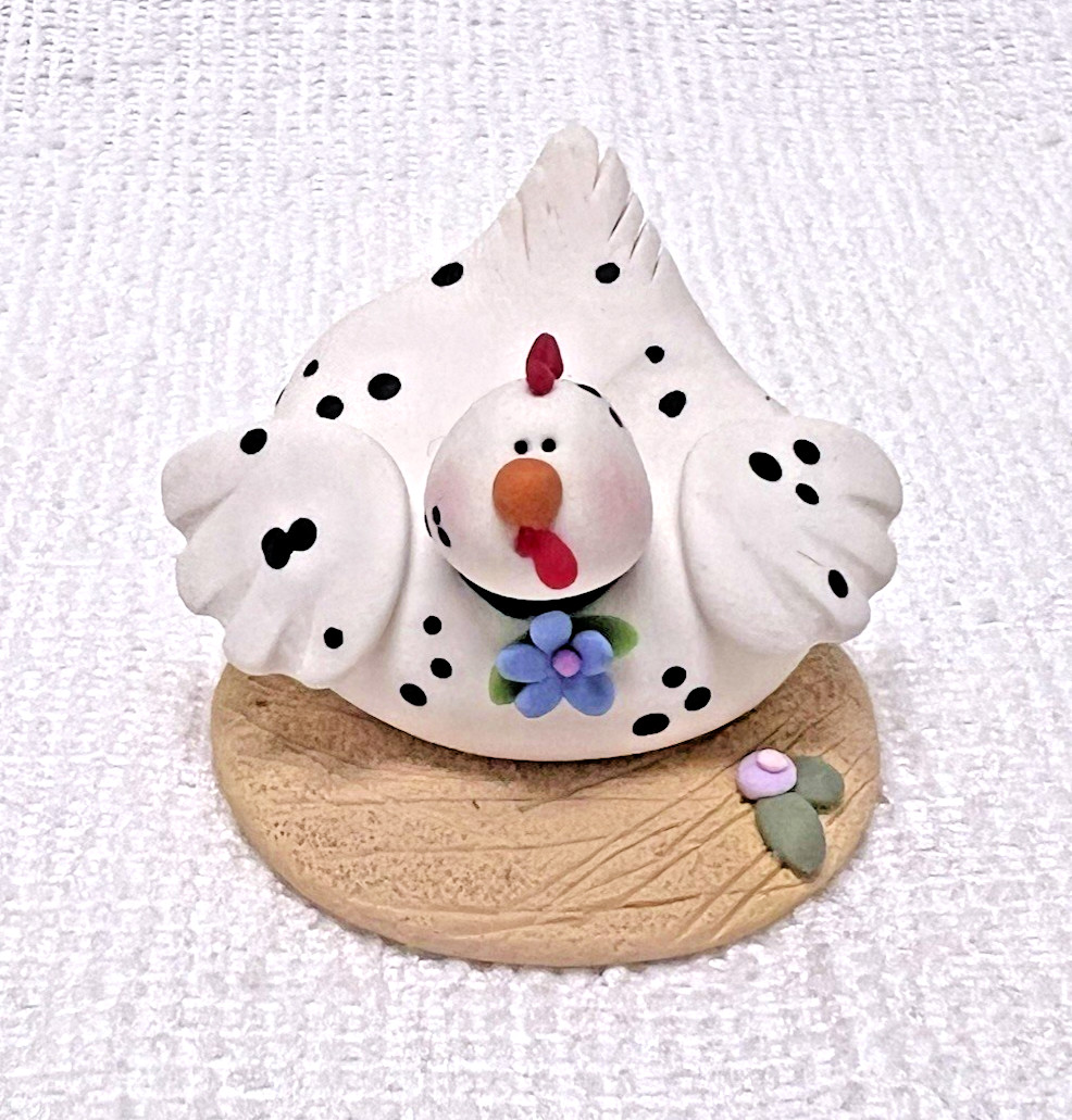 White Speckled Chicken ELAYNE WATRUS SCULPTURE Coynes & Company 1 1/8″ x1 3/8″