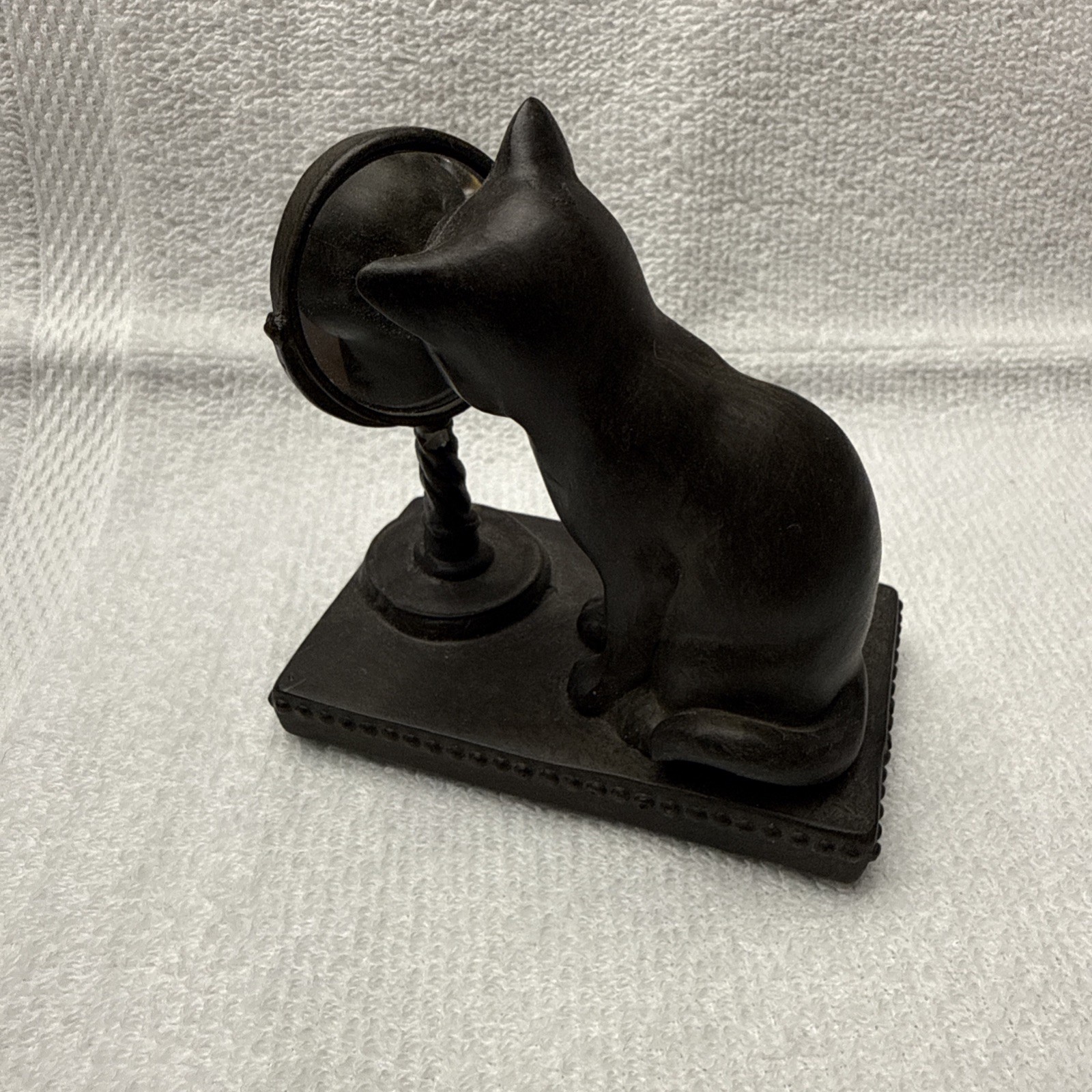 Black Cat Looking In Mirror Halloween shelf sitter Paperweight Resin Figurine