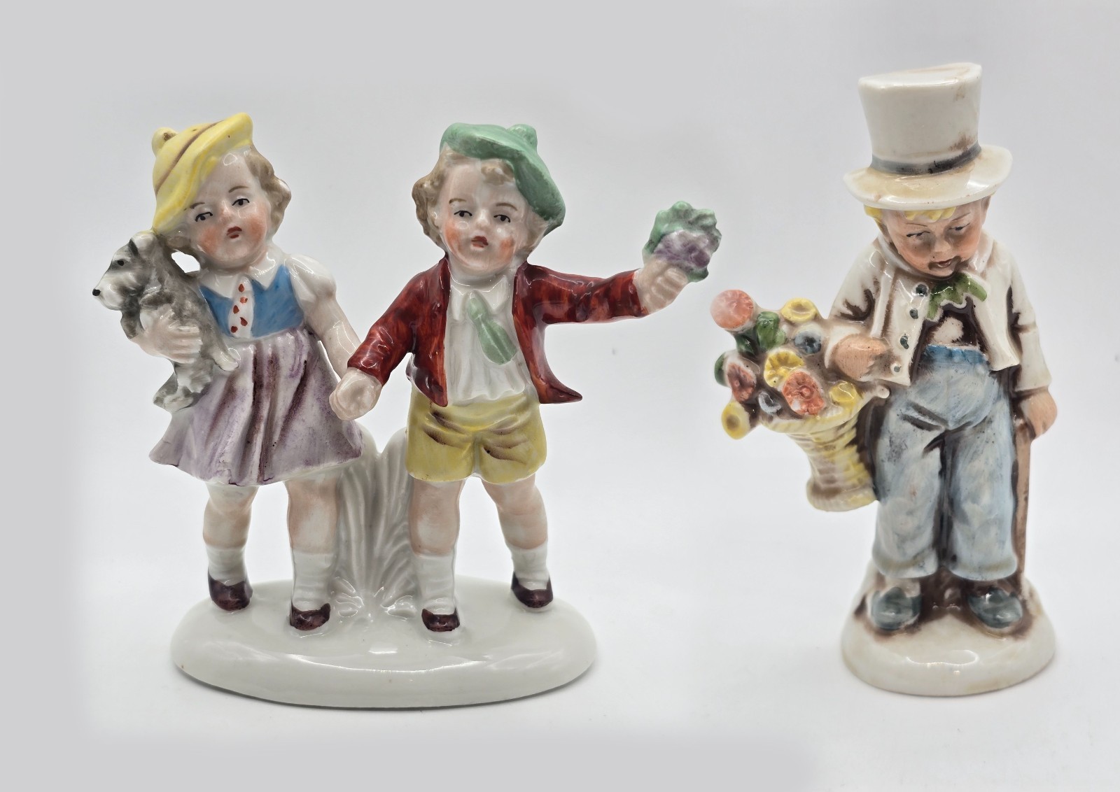 Vintage Porcelain Child Figurine Lot Boy Flower Seller & Children w Dog 4.5″