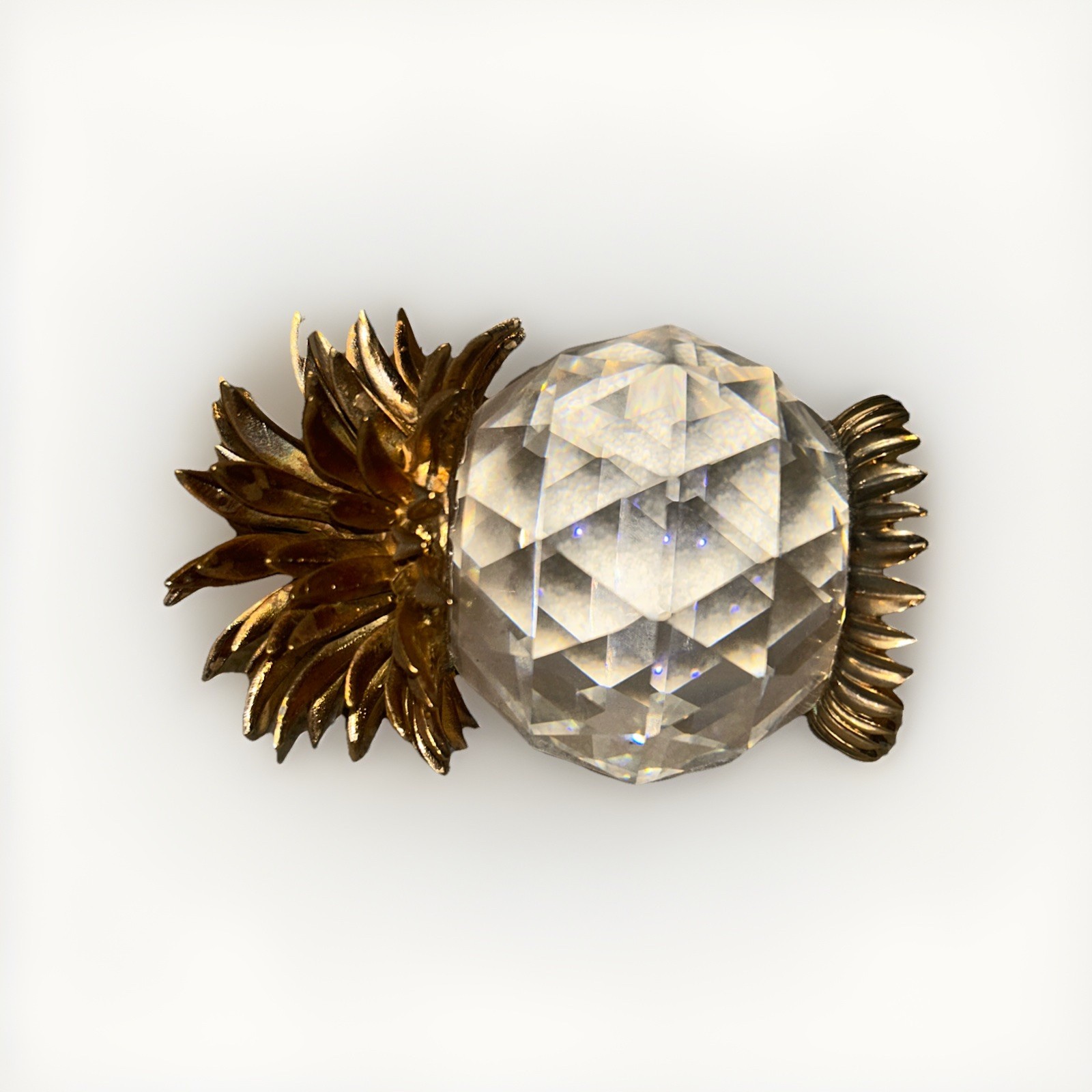 Kenzo Atari Crystal Pineapple Fruit w/Gold Toned Leaves and Base 4” Tall 1992