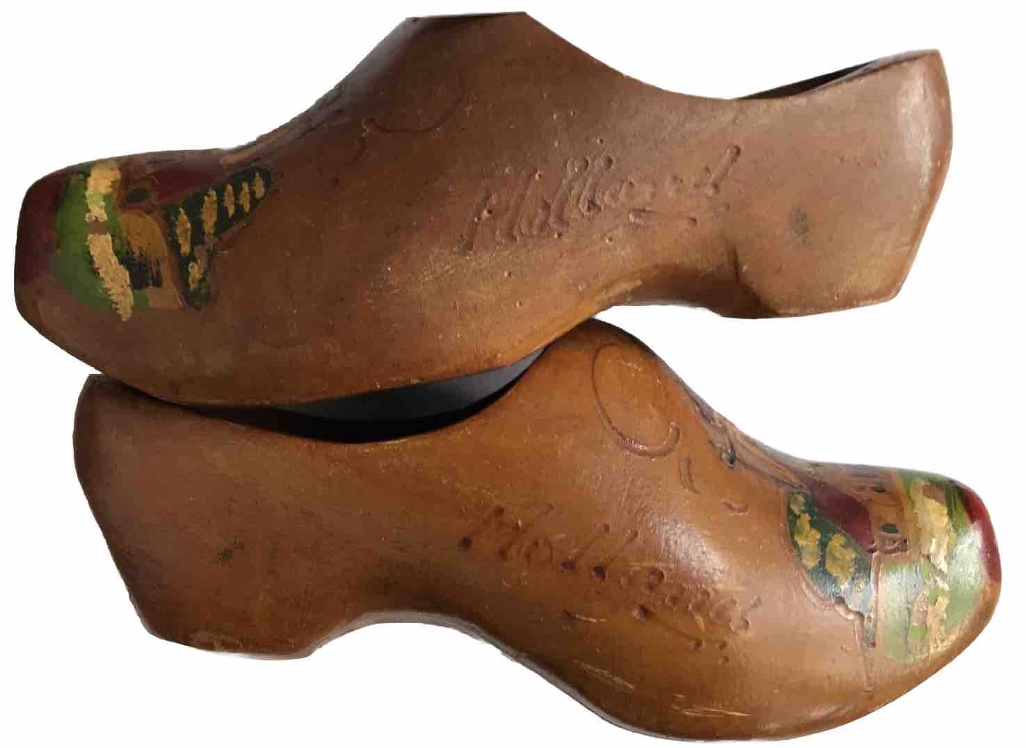 Pair Hand Painted Holland Wooden Clogs Shoes Souvenir Dutch Child Size Windmill