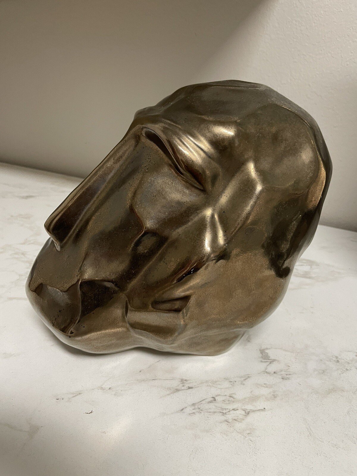 Rare Handcrafted Abstract Art Bronze Ceramic Man Head Sculpture Figurine 8x8x10