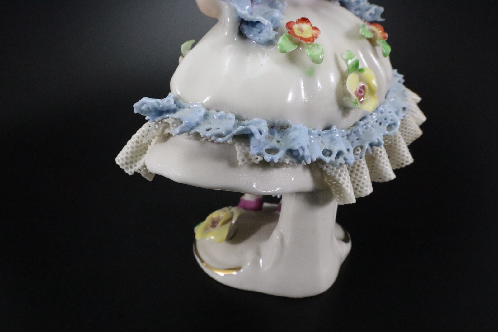 Dresden GIRL in BONNET Porcelain Lace FIGURINE #6 Flowers Germany