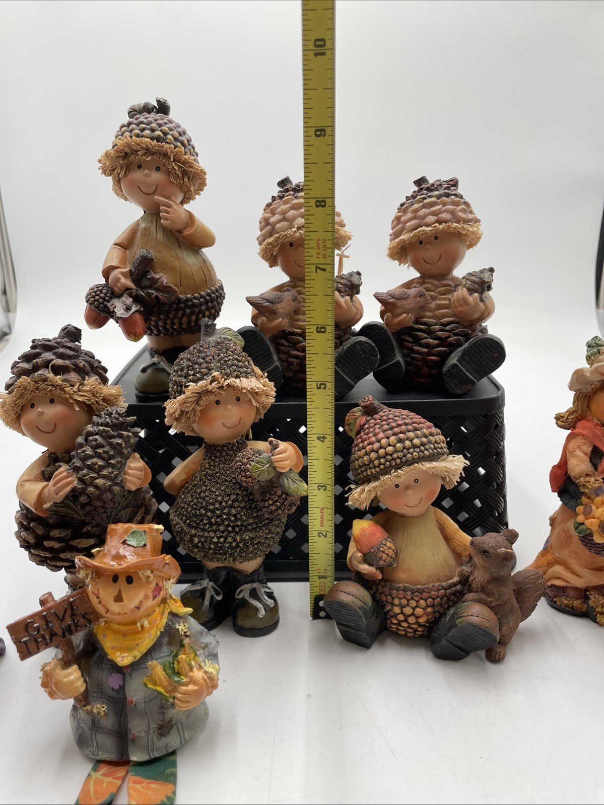 Mixed Lot 13 Autumn Resin Figurines Scarecrows & Forest Pinecone Gnomes