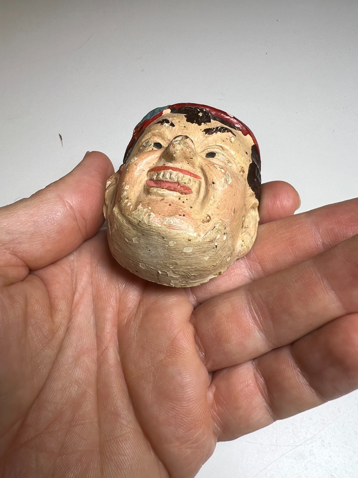 Antique Miniature Composition Mask c1900 Polychrome Cross Eyed Folk Art Carnival