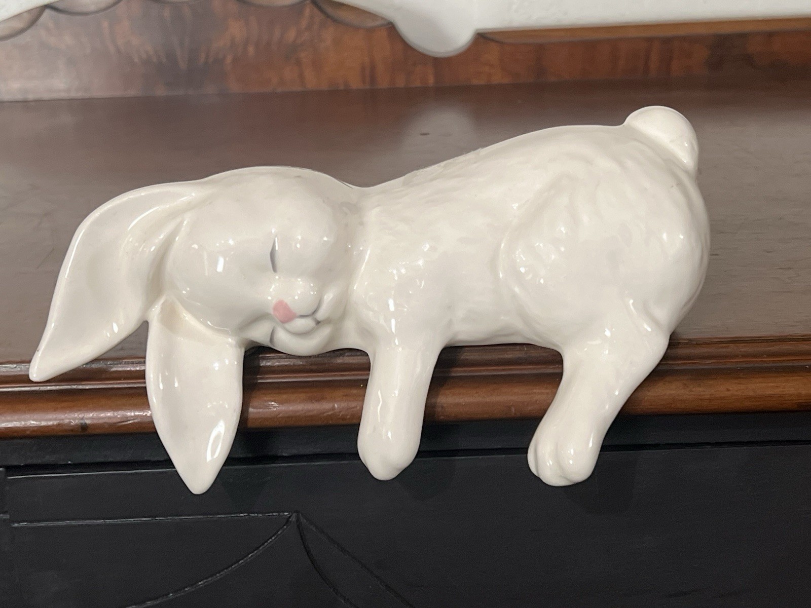 Vintage Sleeping Bunny Rabbit Shelf Sitter Ceramic Mantel Display White