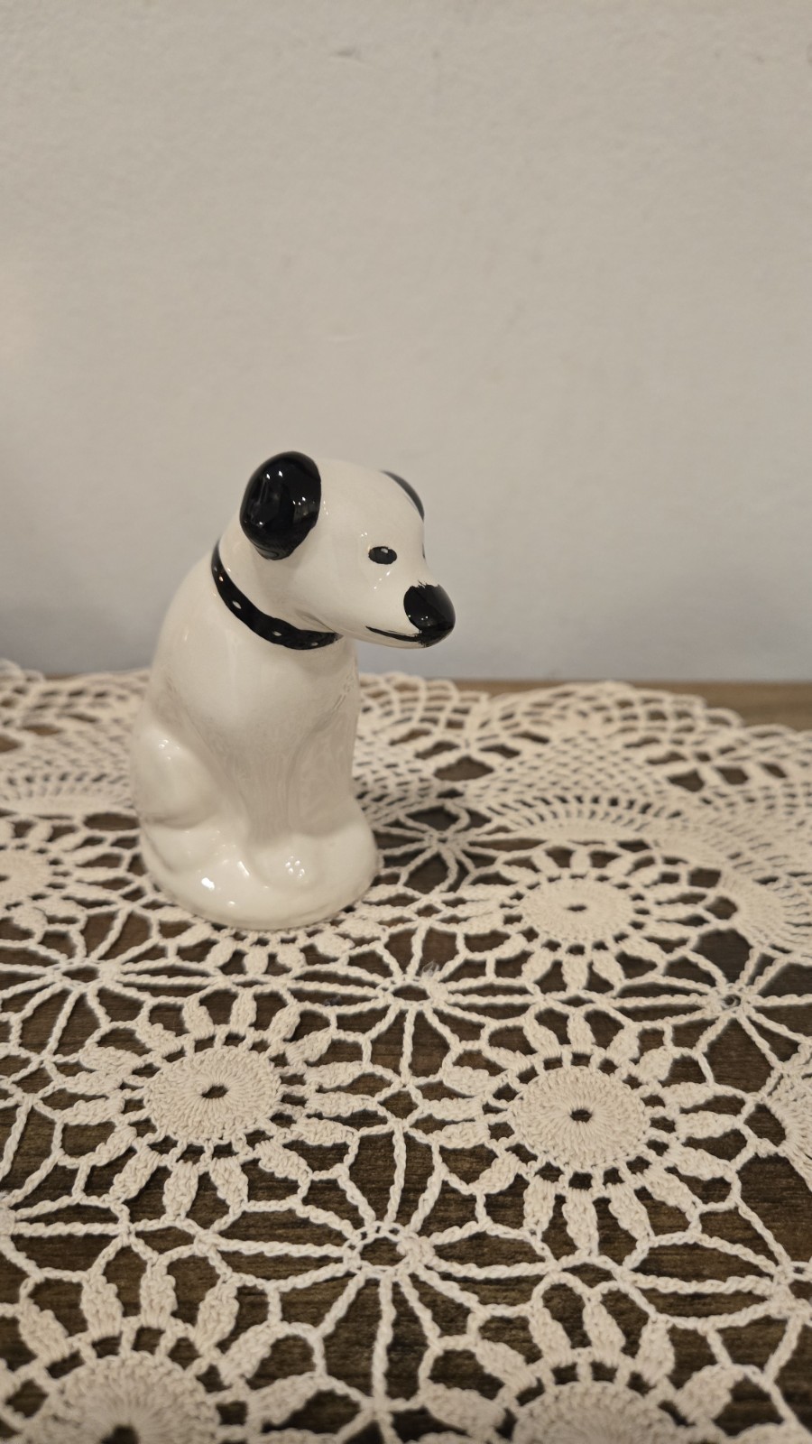 Vtg Ceramic Dog Figurine Black & White Terrier Nipper RCA Style Retro Decor 1973