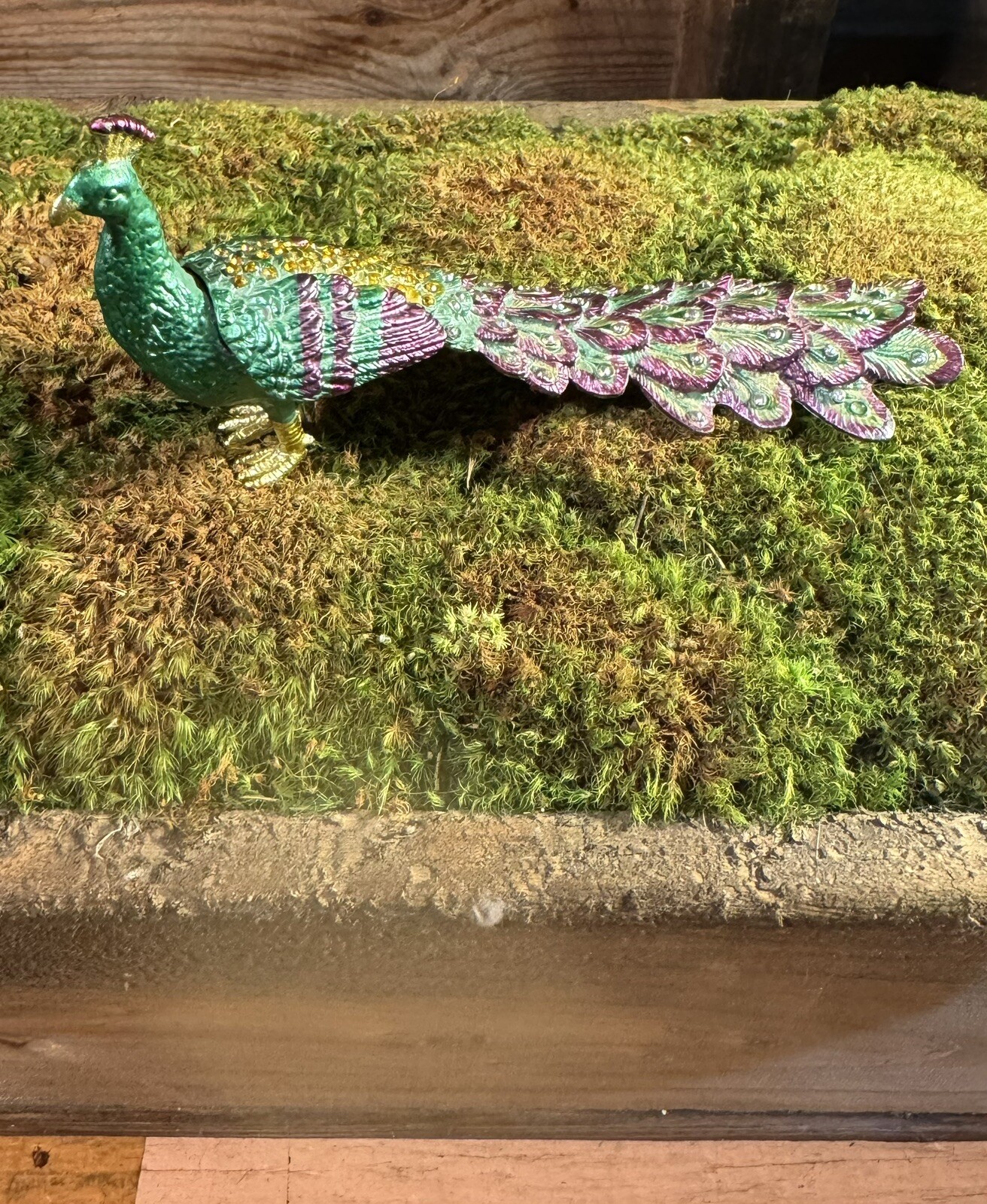 Vintage Peacock Metal Trinket Box with Metal Hidden Compartment Jewelry