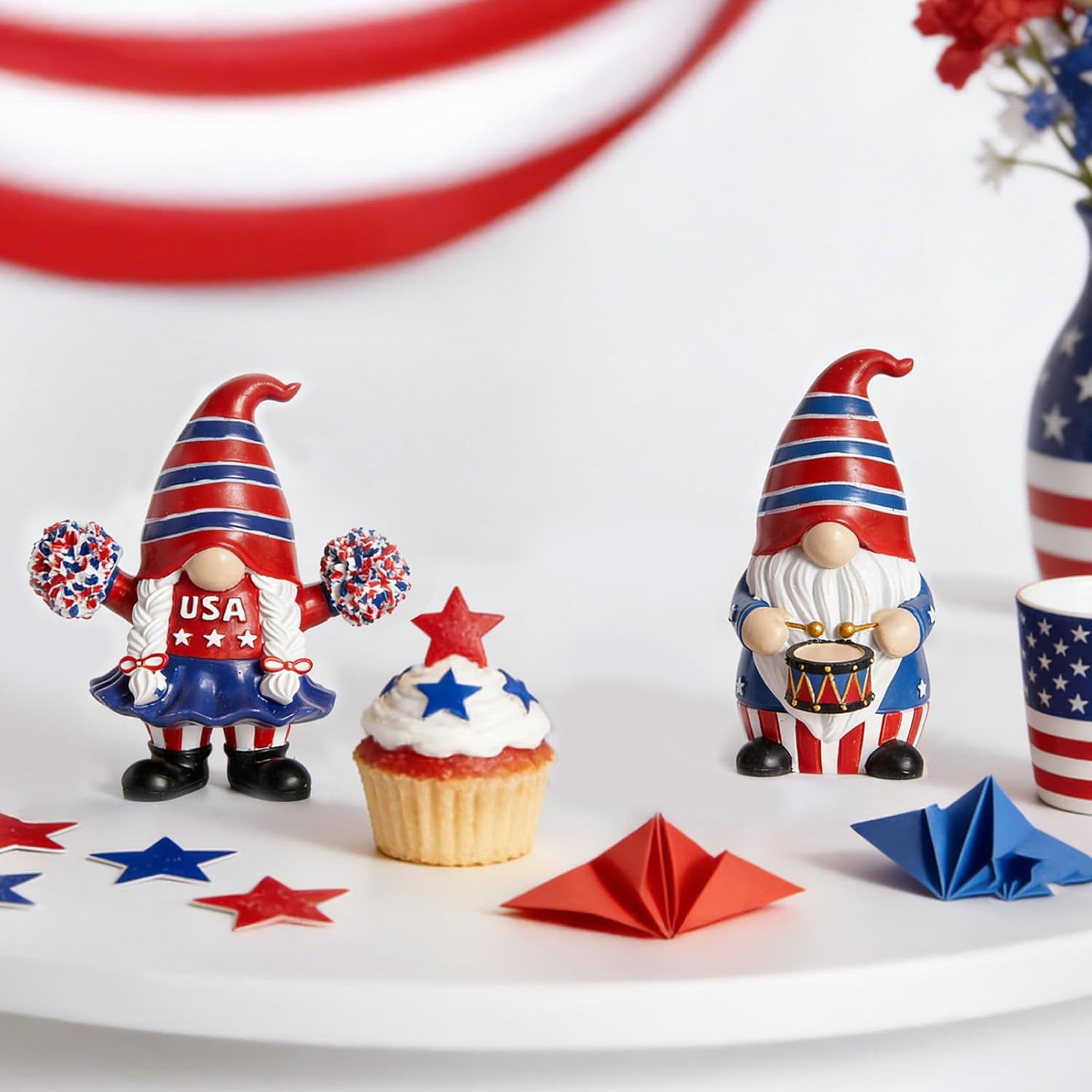 4Th of July & Memorial Day Decorations, Patriotic Gnomes Decor Red Blue Resin Fi
