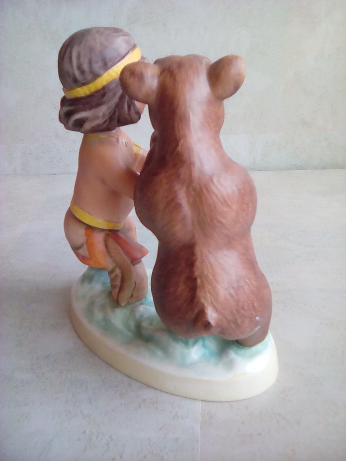 Goebel Hummel Bear and Native Boy WHO’S FISH? 5.5x5x3″ Germany Initialed MA 7d