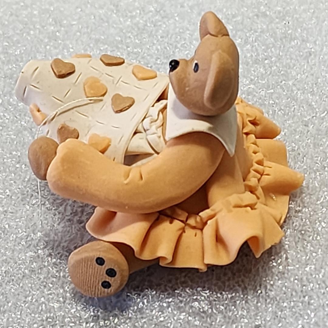 VINTAGE HANDMADE RESIN CLAY MINI TEDDY BEAR WITH A TOY OR TURTLE FIGURINE