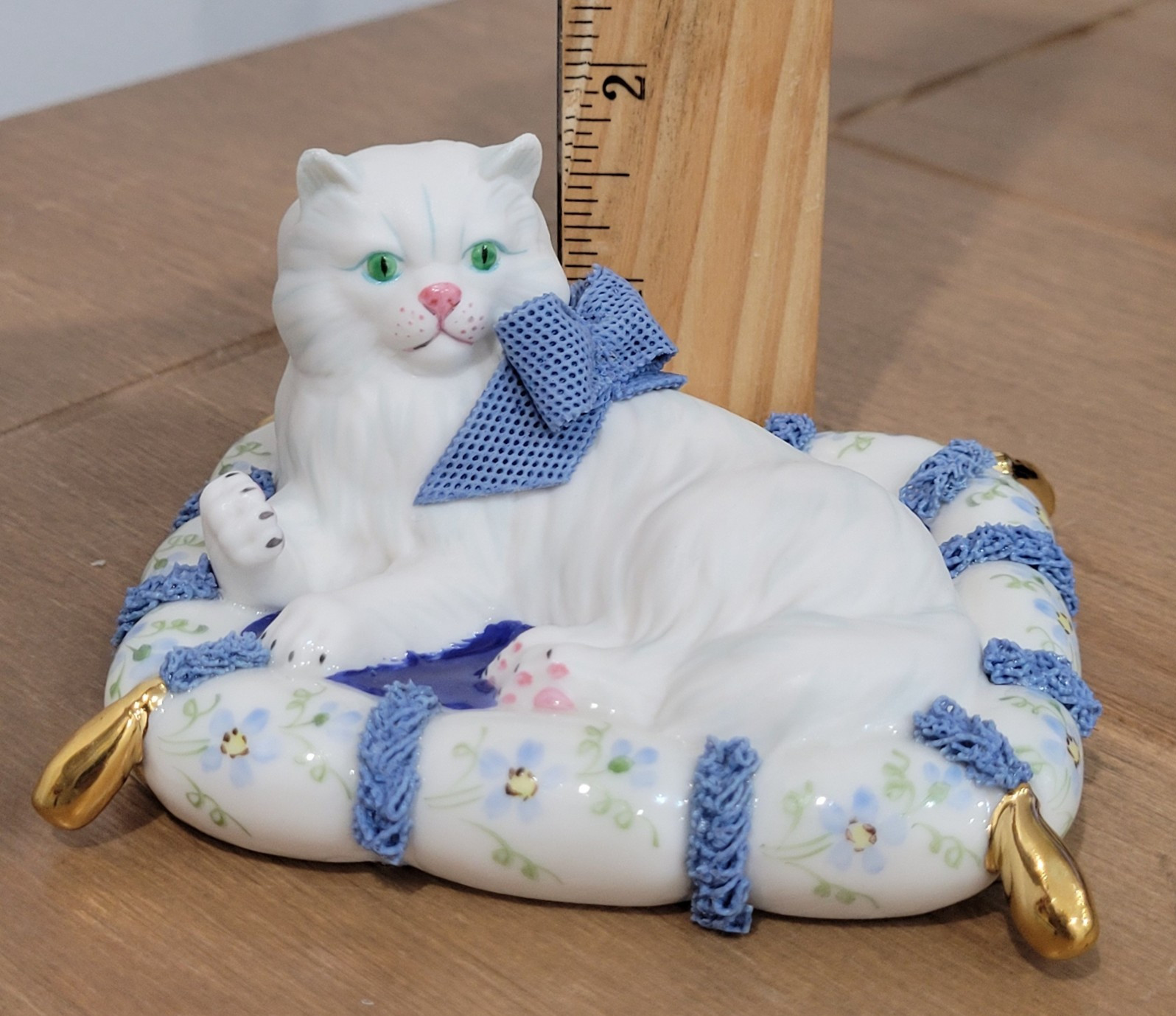 Vintage Irish Dresden Cat On A Pillow Figurine Ireland
