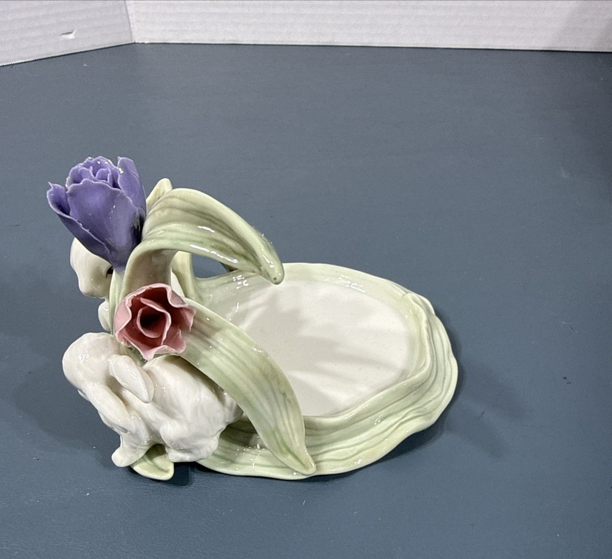 Vintage Home Interior Porcelain Bunnies Candleholder ” Peek- A- Boo” 2002