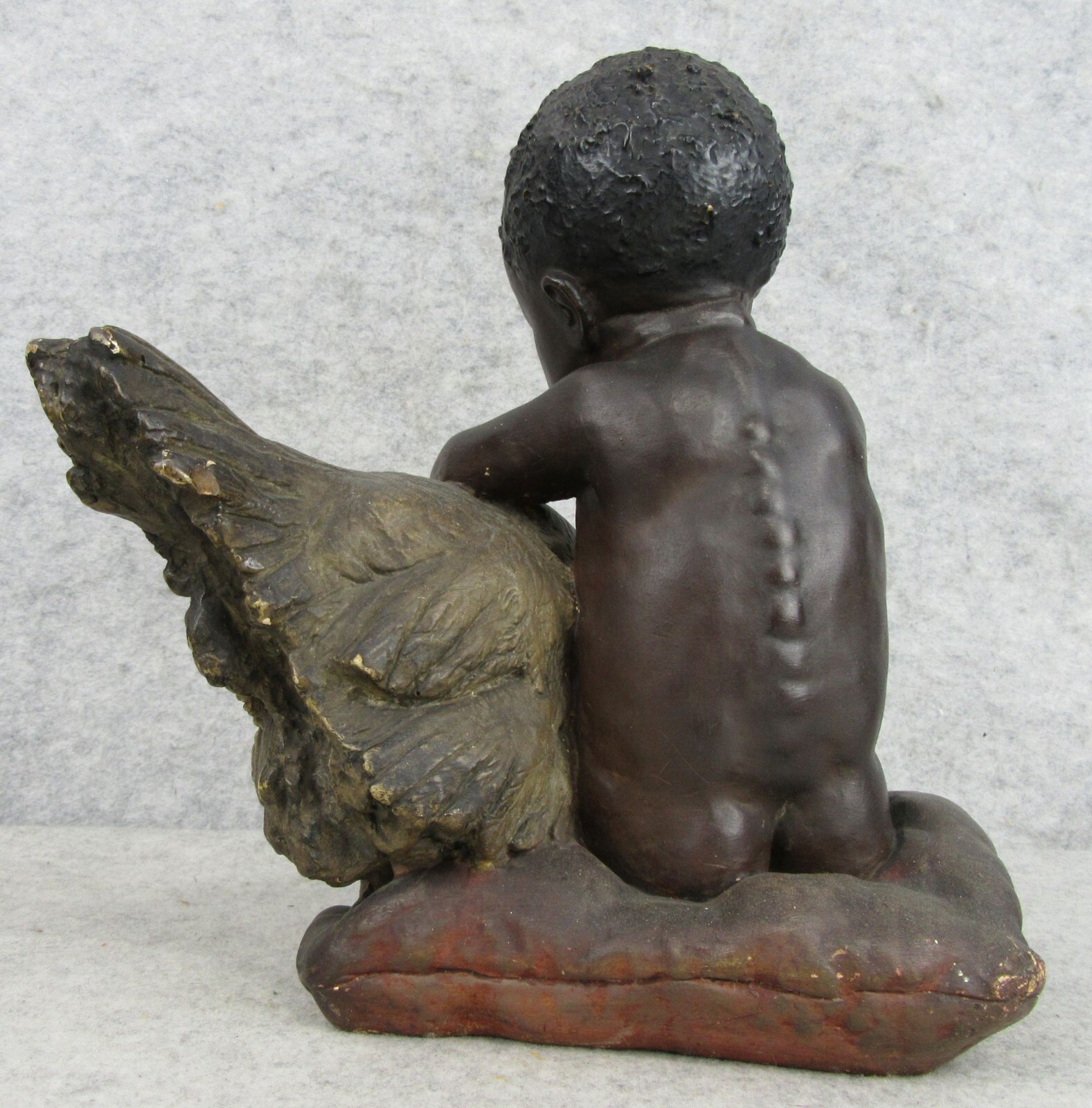 RARE Antique Victorian Child Feeding Chicken Chalk Ware Figurine BEAUTIFUL