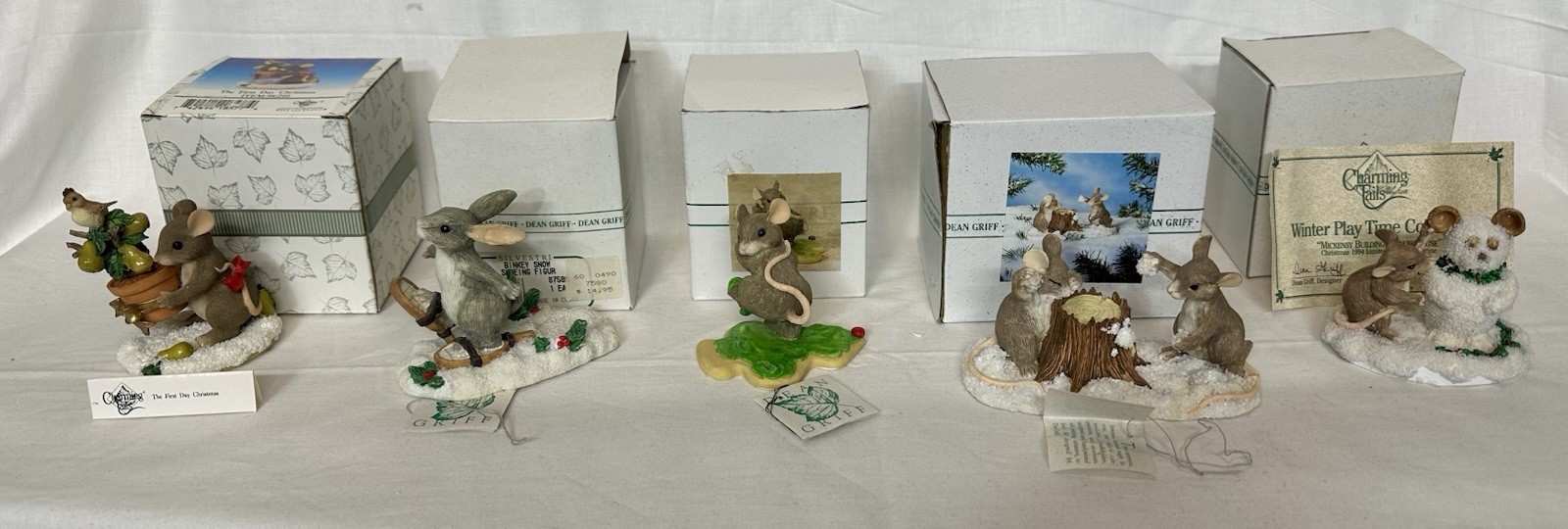 VTG Lot Of 5 Fitz & Floyd, Silvestri Charming Tails- Christmas Figures W Boxes