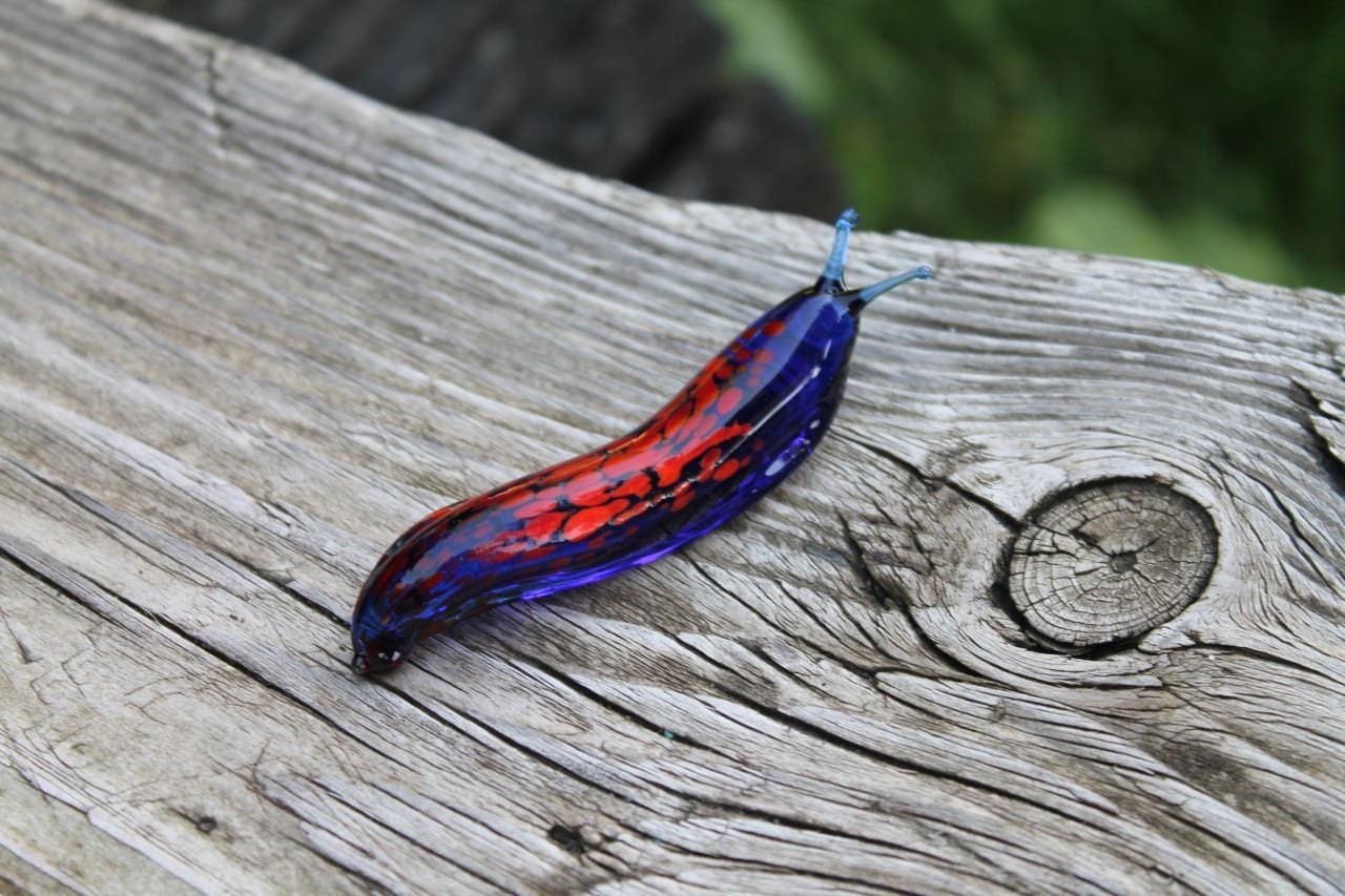 Red Blue Spotted Slug glass sculpture GLASS SLUG lampwork Glass Animals