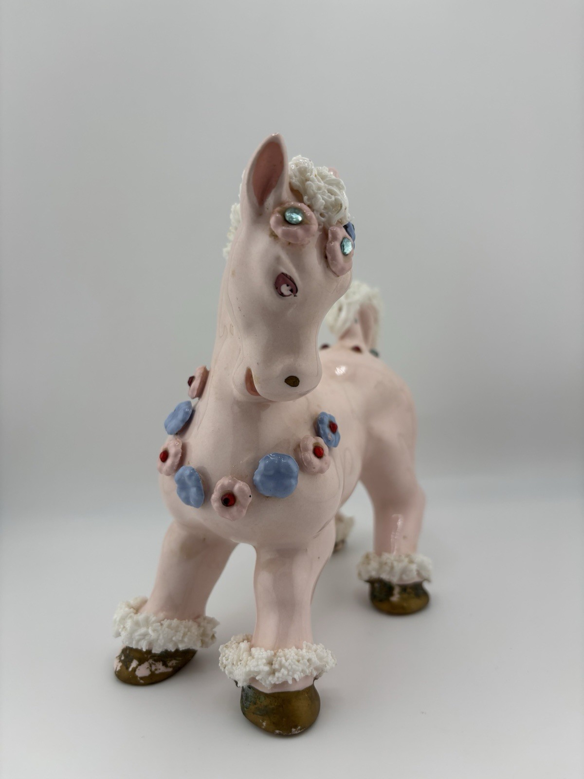 1950’s Kress & Co. Spaghetti Horse Porcelain Pink Rhinestone Flowers Japan