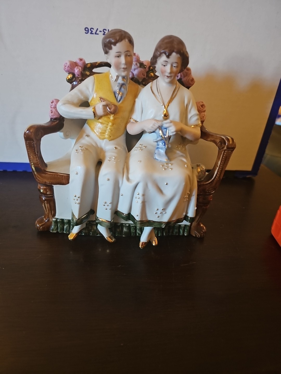 Vintage Antique Gold Trimmed Couple Sitting WKC Graefenthal Germany Bisque 6.25″