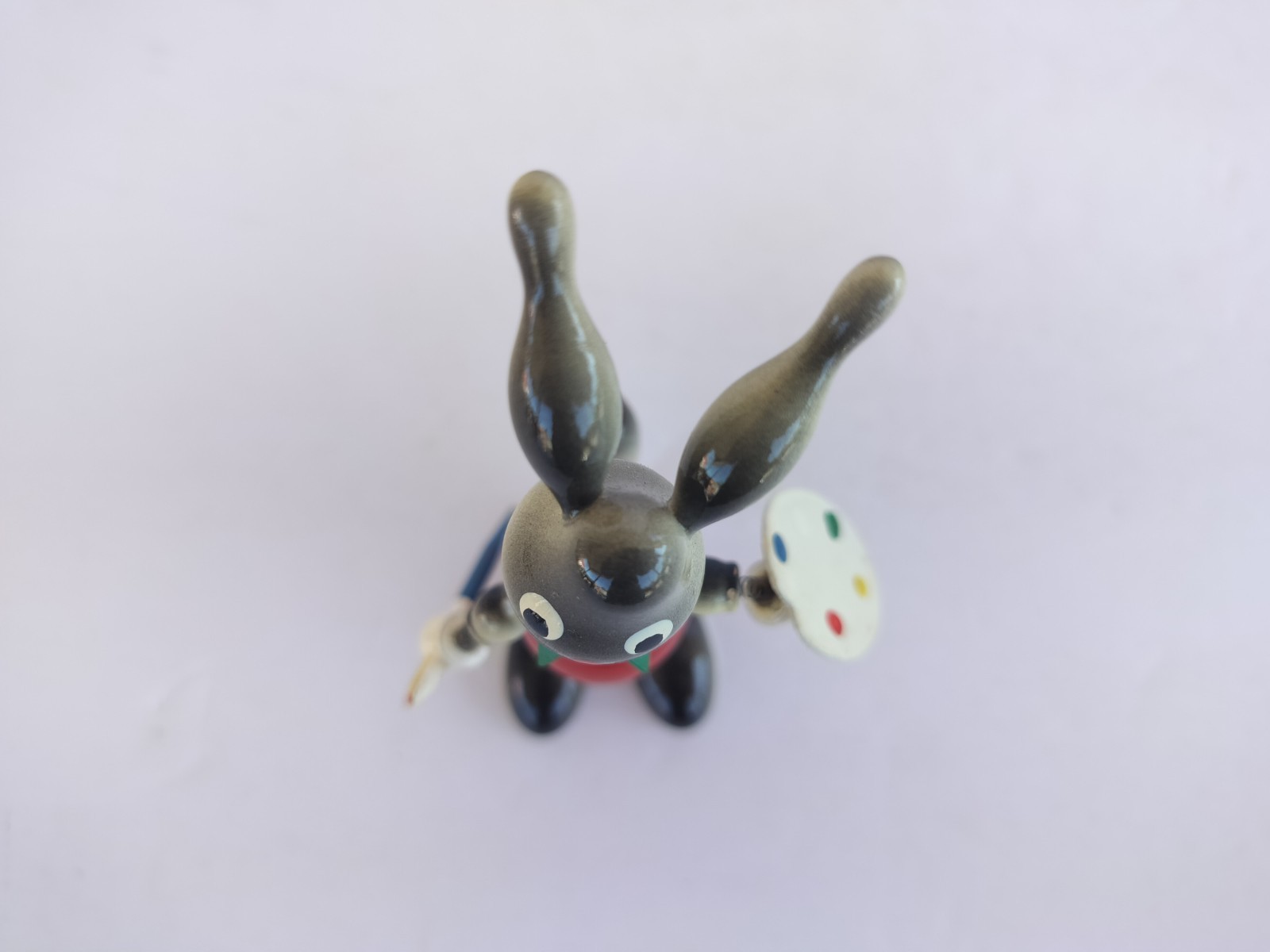Vintage Goula Spain Wood Bobblehead Rabbit Bunny Painter Figurine