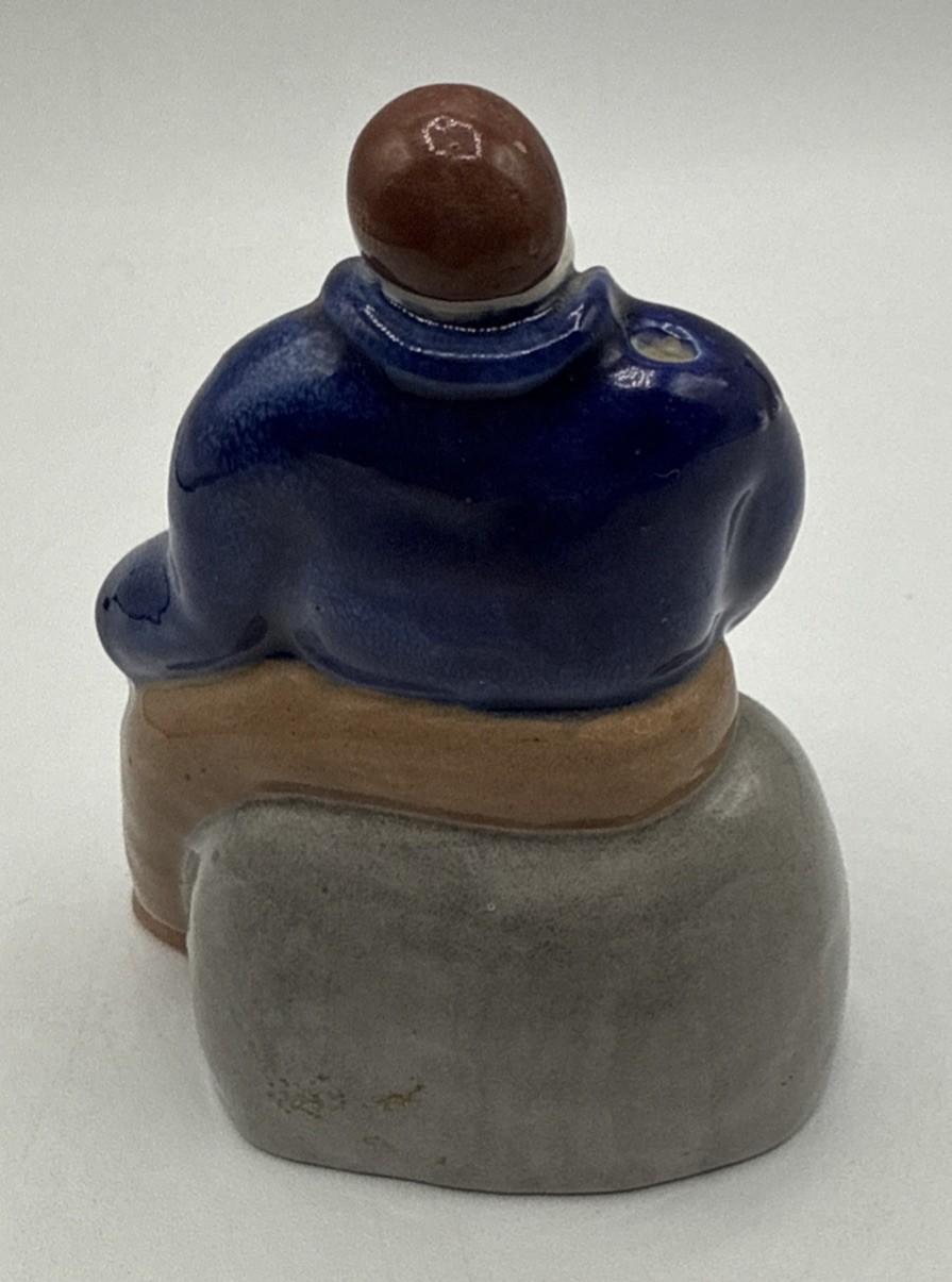Vintage Chalk Ware Man Sitting On Rock Figurine 4 Inch