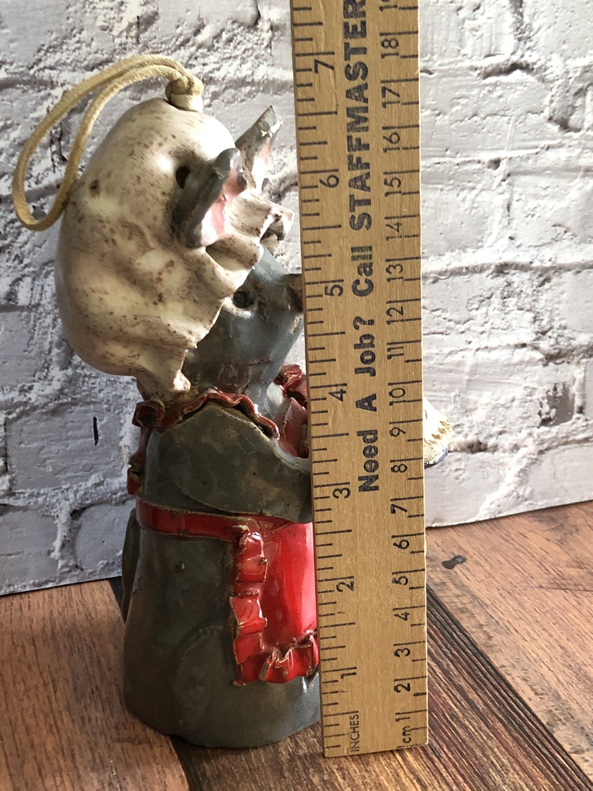 Vtg Chunky Primitive Pottery Folk Art Mouse Pie Bell Figurine Anthropomorphic