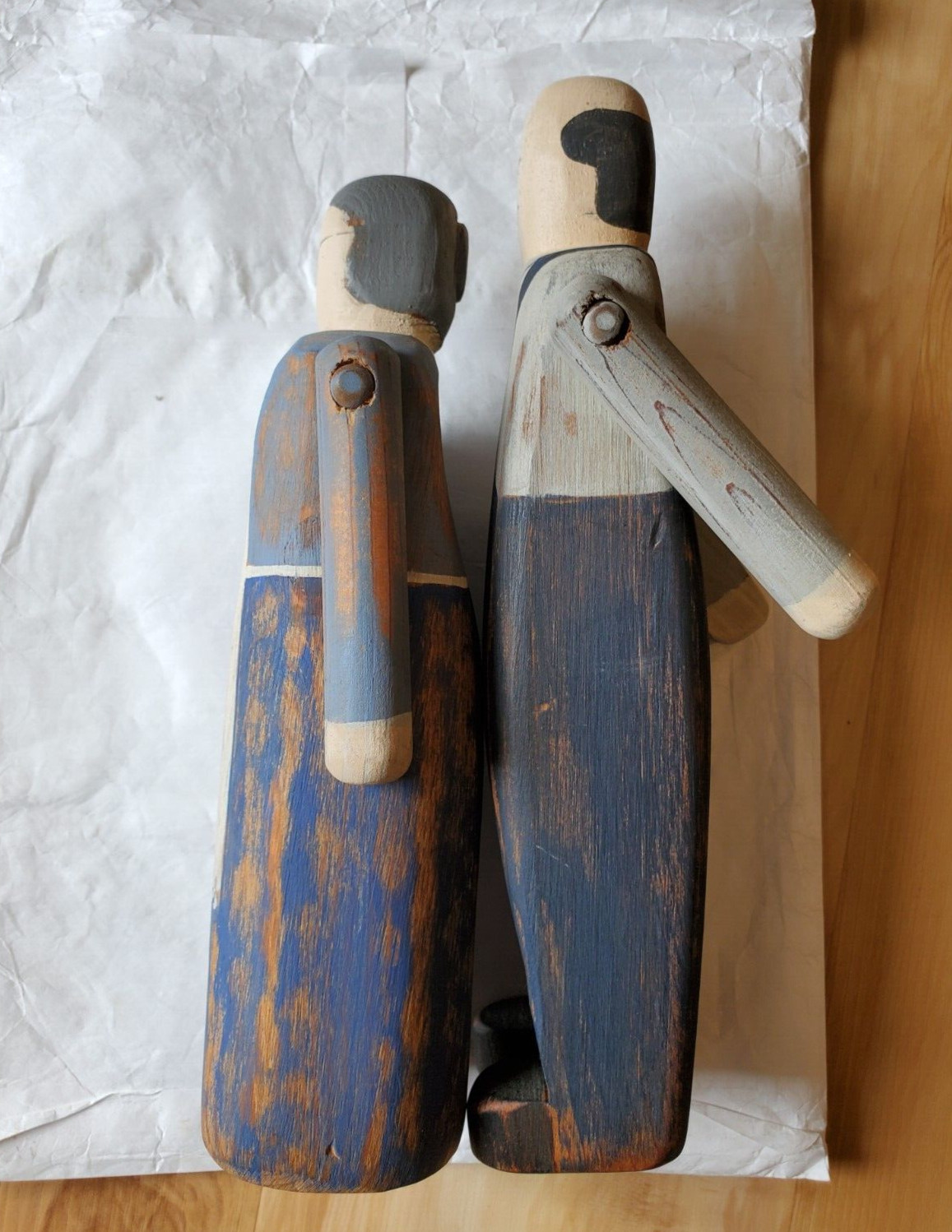 Folk Art Wolf Creek Wood Carvings country farmers couple signed Betty Hines 1987