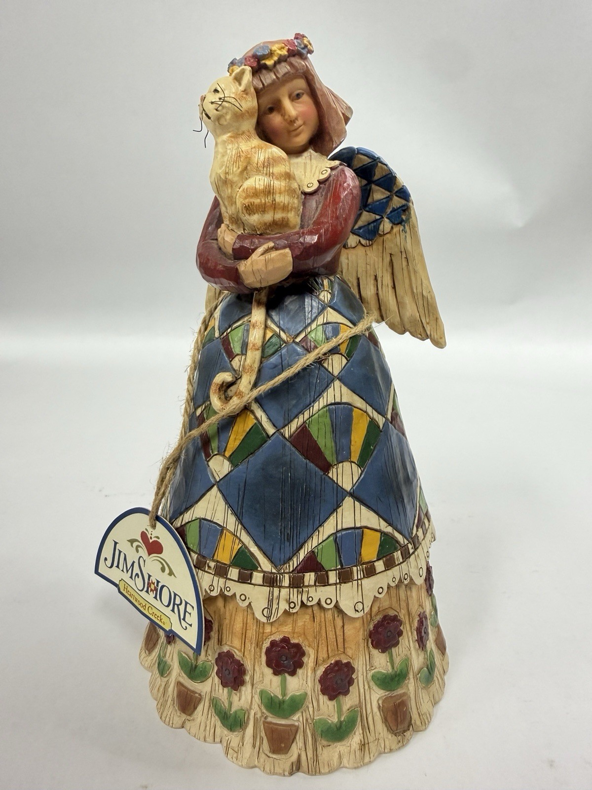 Jim Shore Heartwood Creek Angel With Cat Figurine #5993, 2002 Original Tag C20