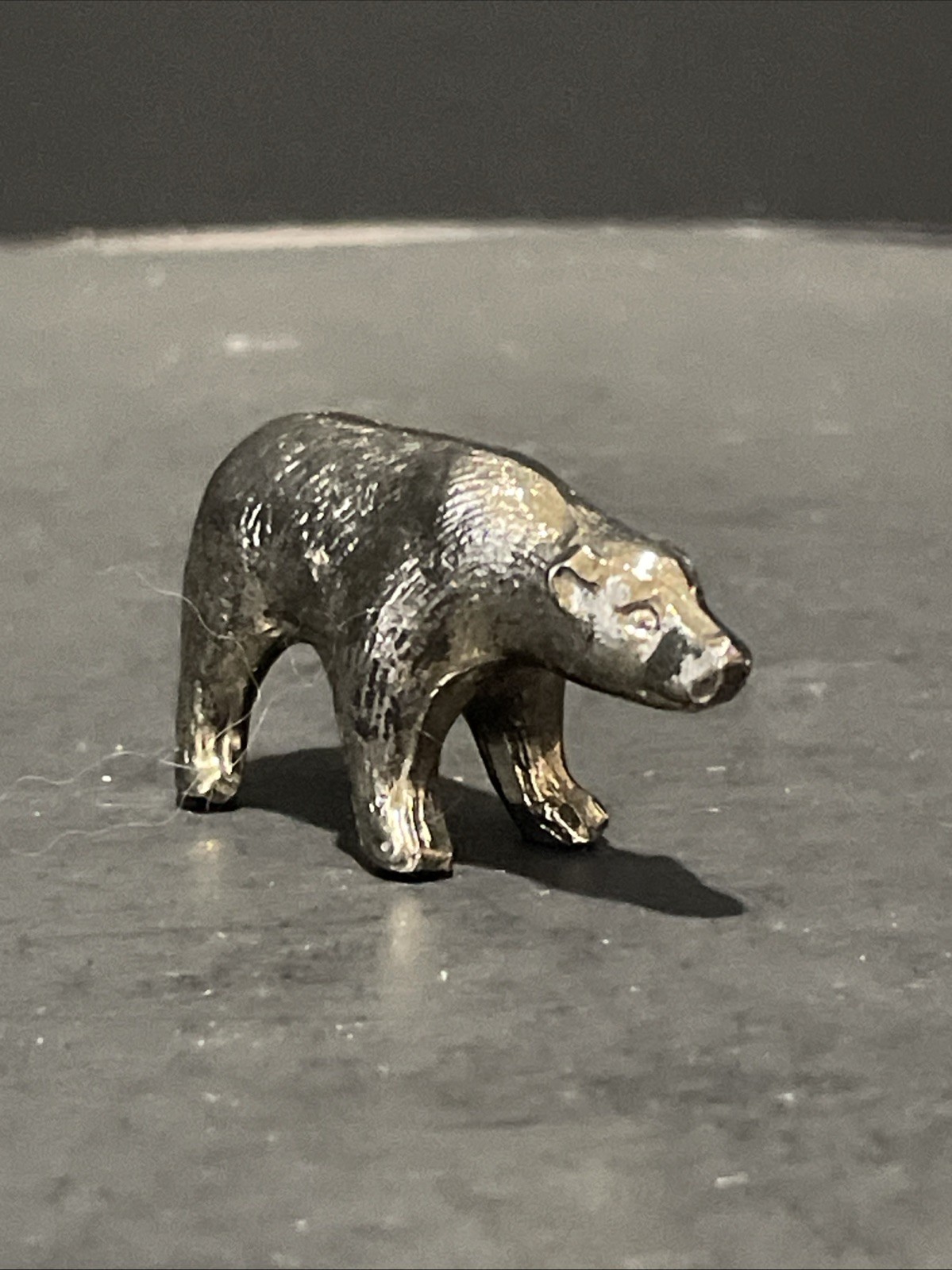1 Metal Polar Bear Figurine Miniature Silver Color Heavy Pewter 1”x1.5” Gift