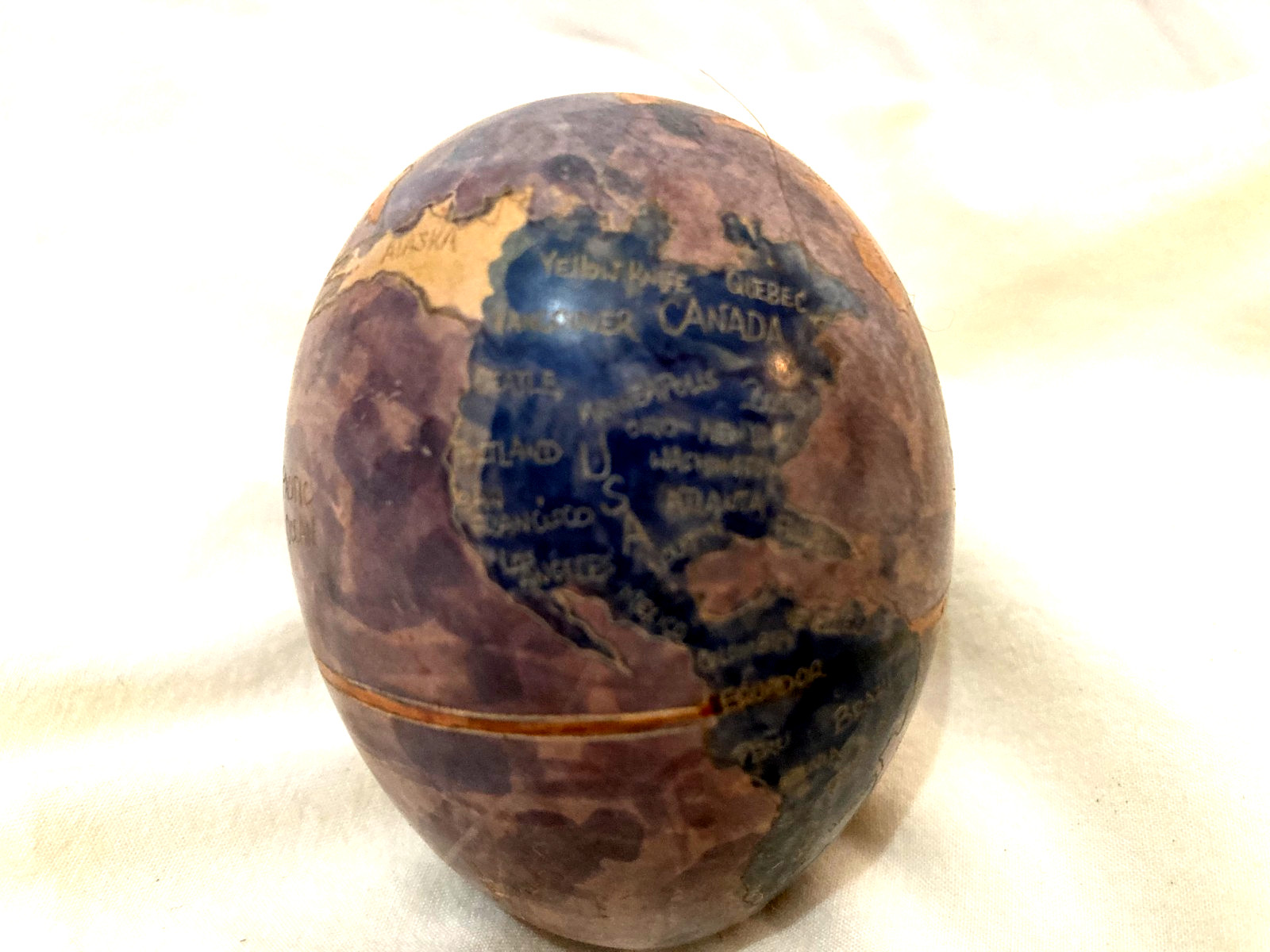 Vintage Kenyan artisan Kisii (soap) stone carved, etched globe egg home decor