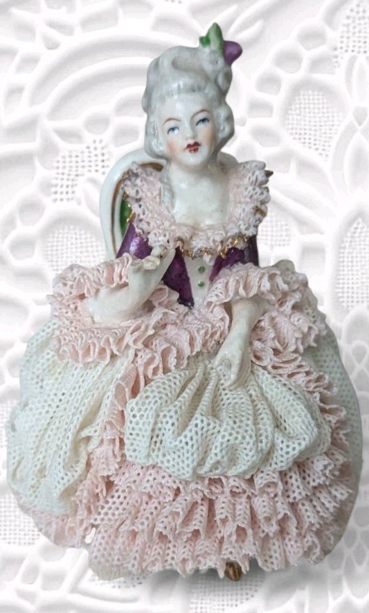 Rare Early 20th Century Dresden Porcelain “Luise” Figurine W Intricate Lacework