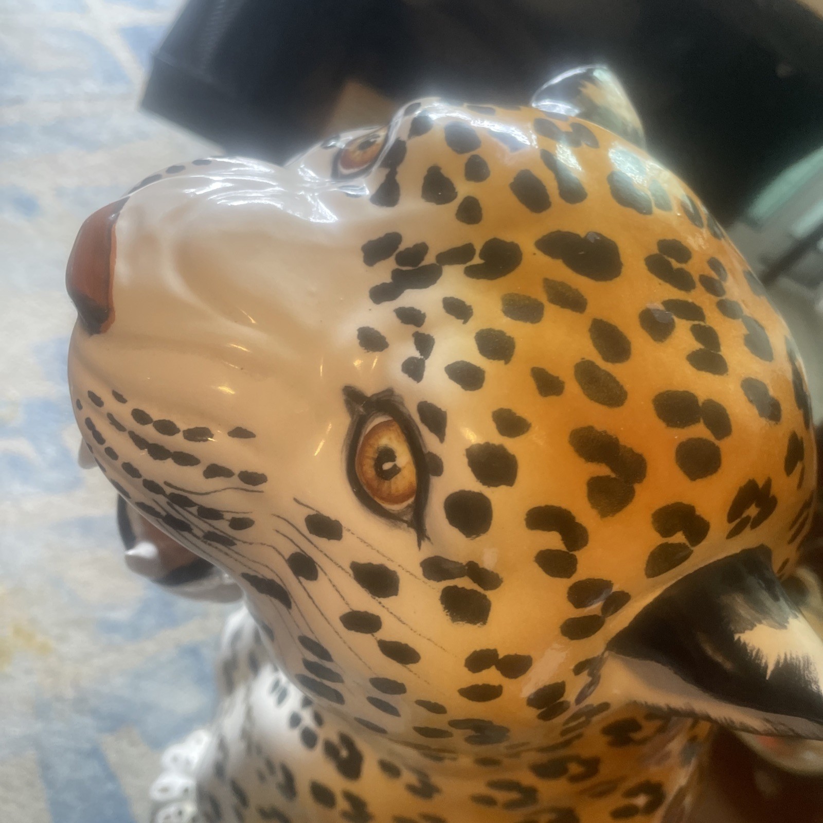 Large MCM Handpainted Ceramic Jaguar Panther Leopard Figure Made in Italy 33×14”