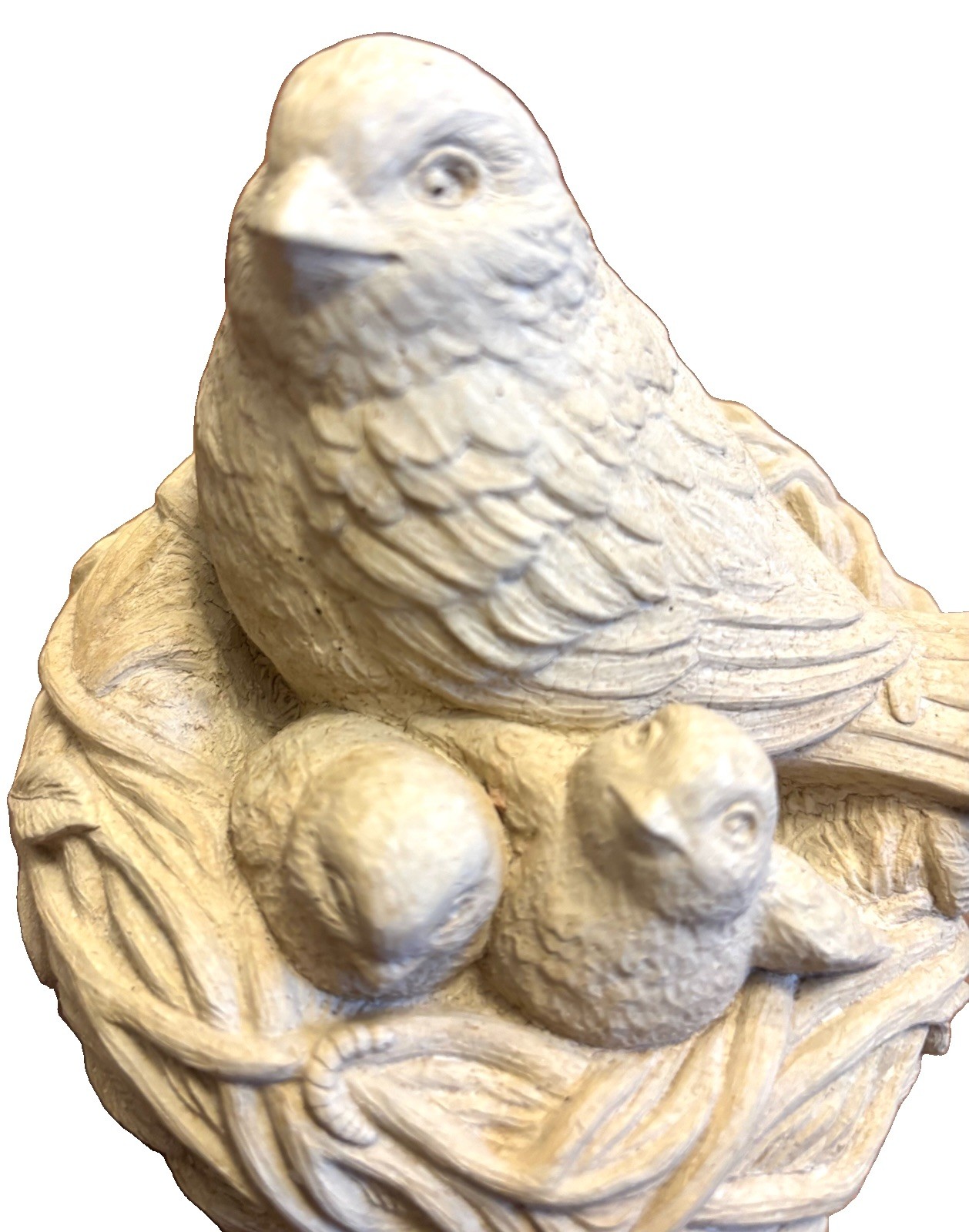 Carruth Studio Stone Bird Family In Nest with Parent & Baby Birds
