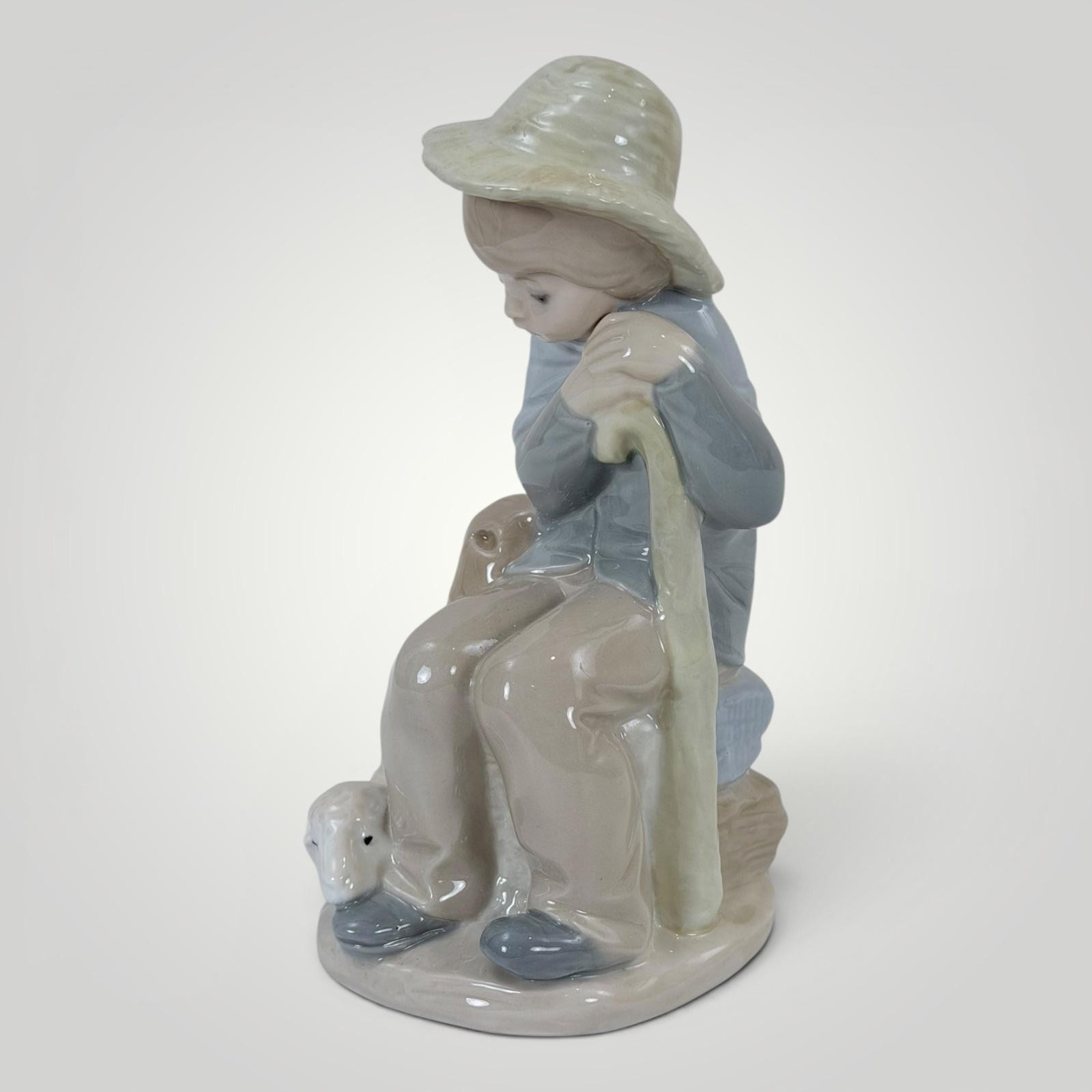 Vintage 1970s Zaphir Spain Shepherd Boy Lamb Porcelain Figurine 7.5″ Glossy