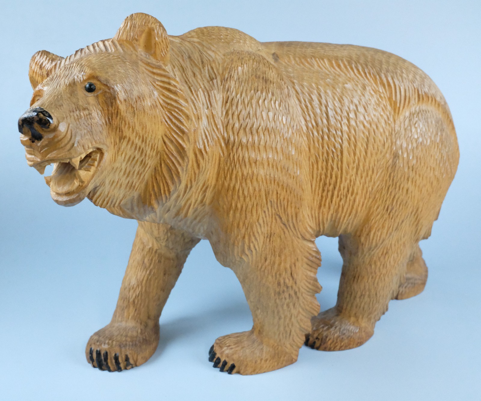 Vintage Jobin Brienz Swiss Hand-Carved Lindenwood Strolling Bear Sculpture 12″