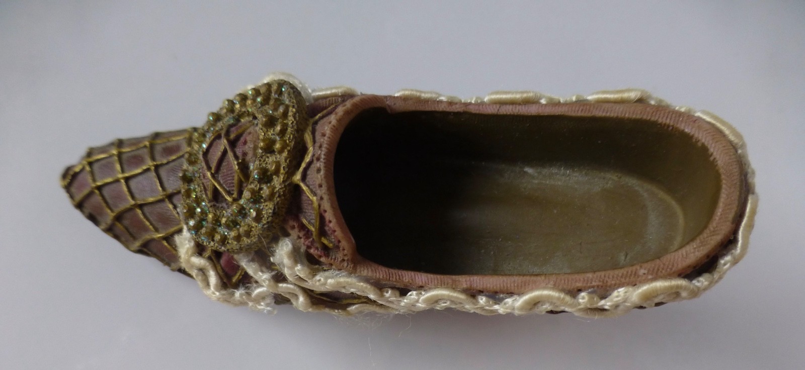 Lot of 2 Resin Fashion Shoes with Fabric & Beaded Embellishments