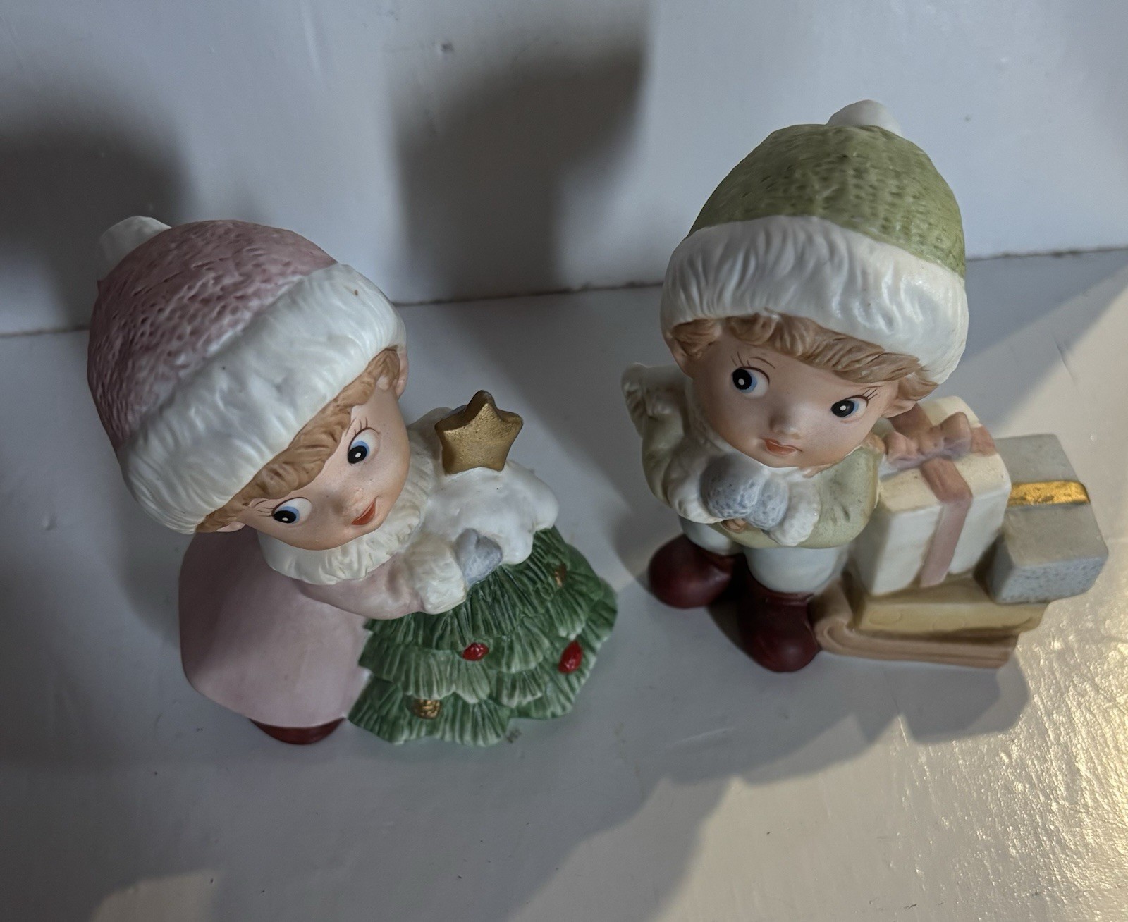 Vintage Homco Christmas 5556 Porcelain Christmas Boy & Girl Figurines