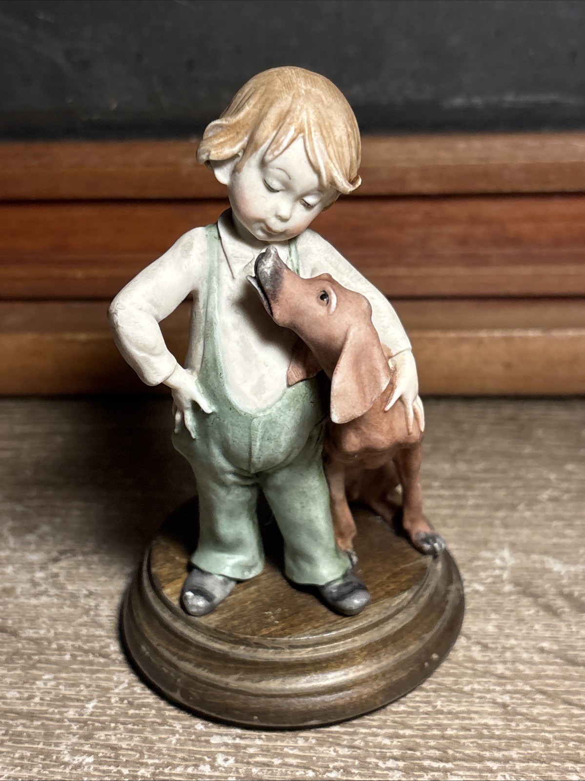 Giuseppe Armani Boy With Dog Figurine Wood Base Capodimonte Best Friend F2