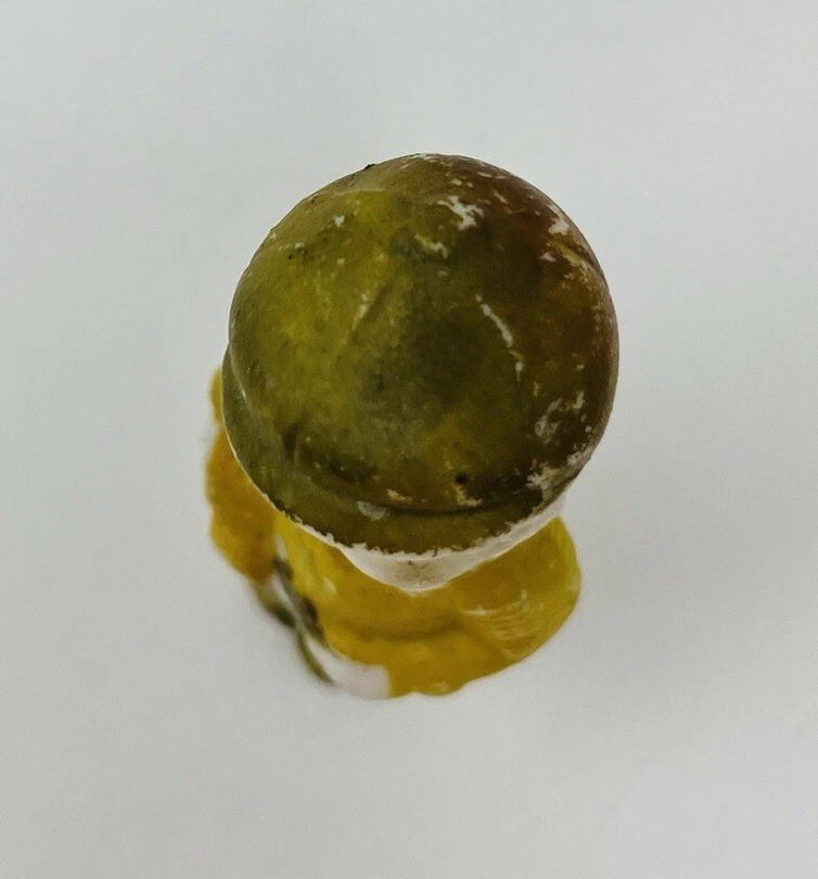 Vintage 1930s Japan Bisque Boy Figurine Brown Hat Yellow Jacket 4″ Porcelain