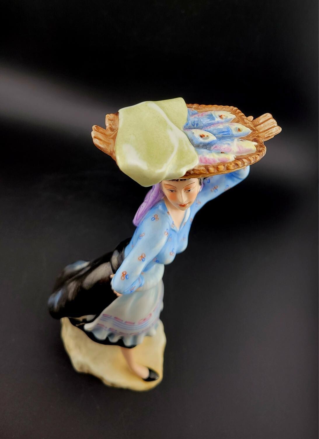 Vista Alegre Porcelain Figurine Douro Litoral Lady Basket Holding Fish Portugal