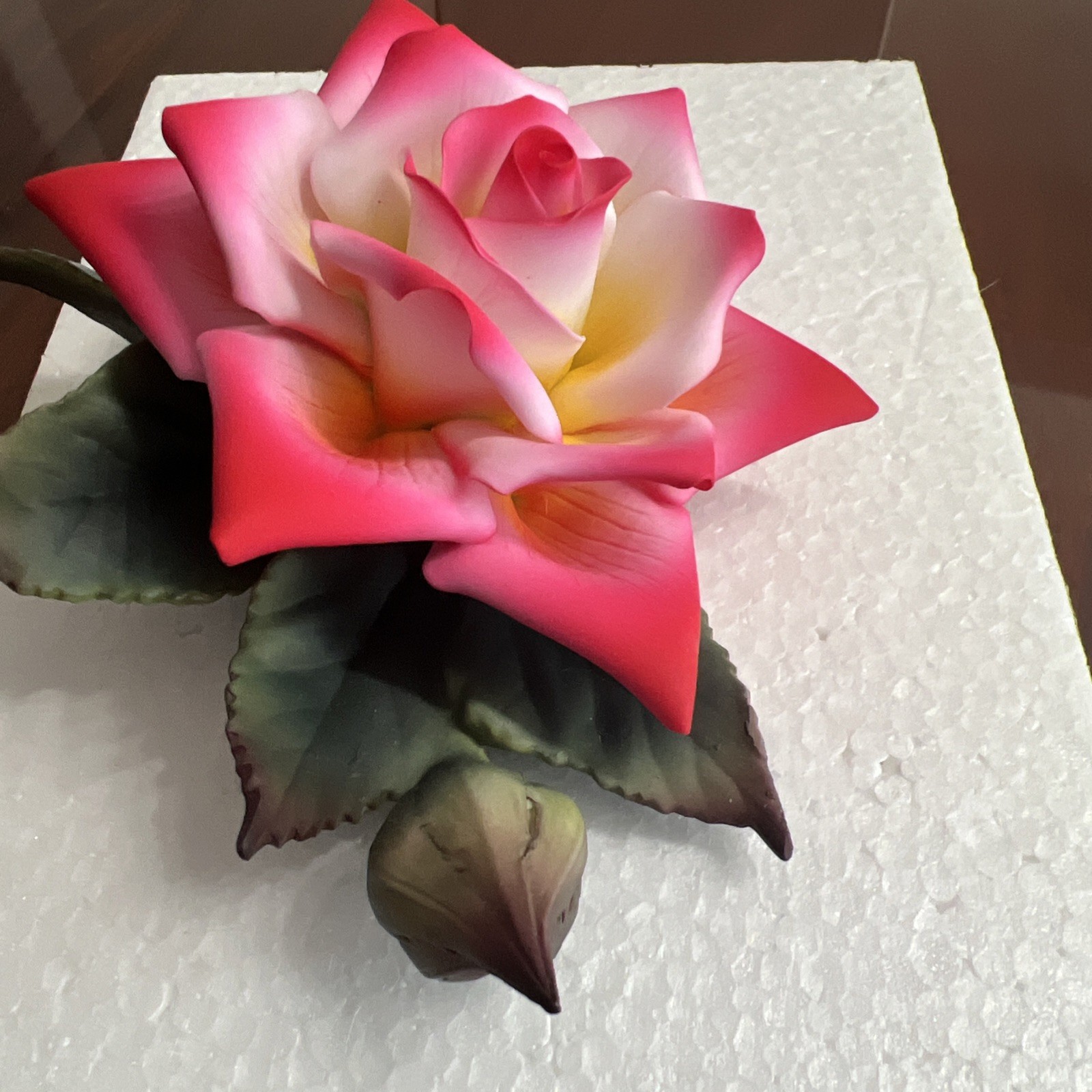 Porcelain Rose Figurine Multi Color (Red, Pink , White))