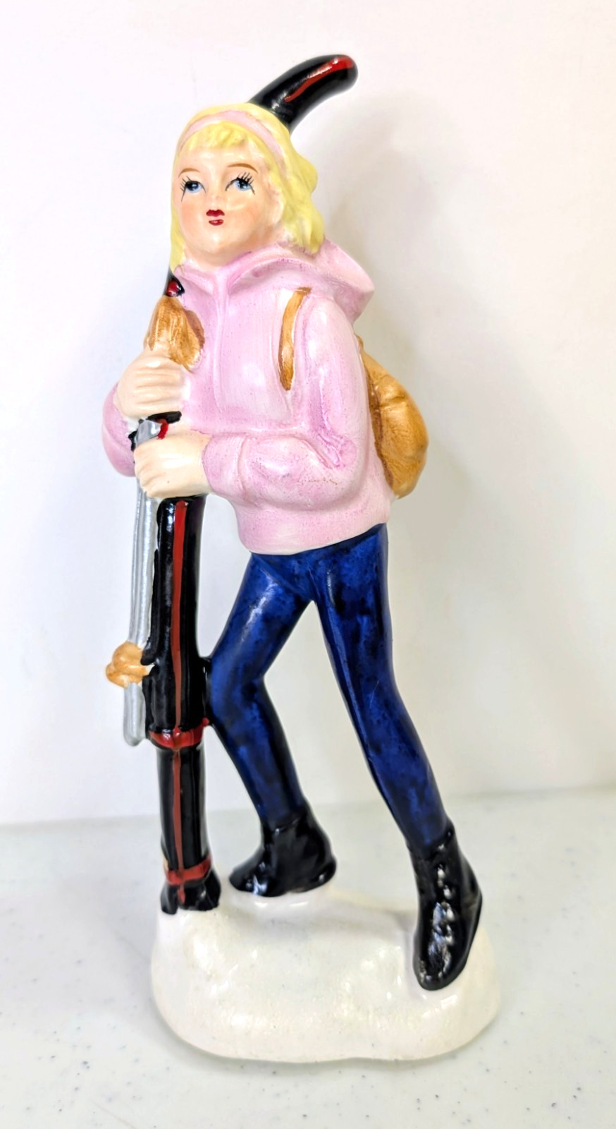 Vintage Porcelain Ceramic Girl Skier Figurine