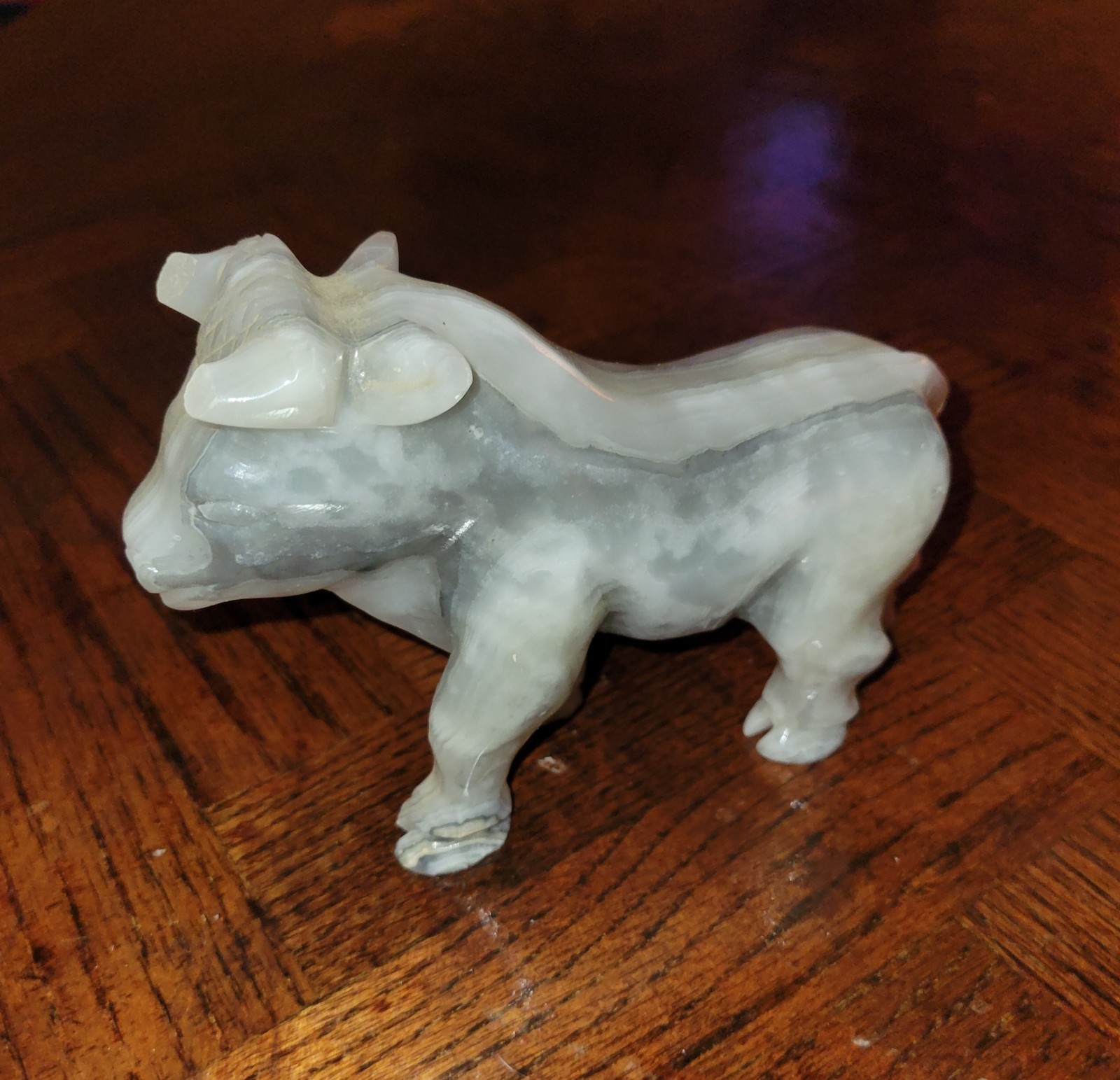 Vintage Hand Carved Onyx Marble Bull