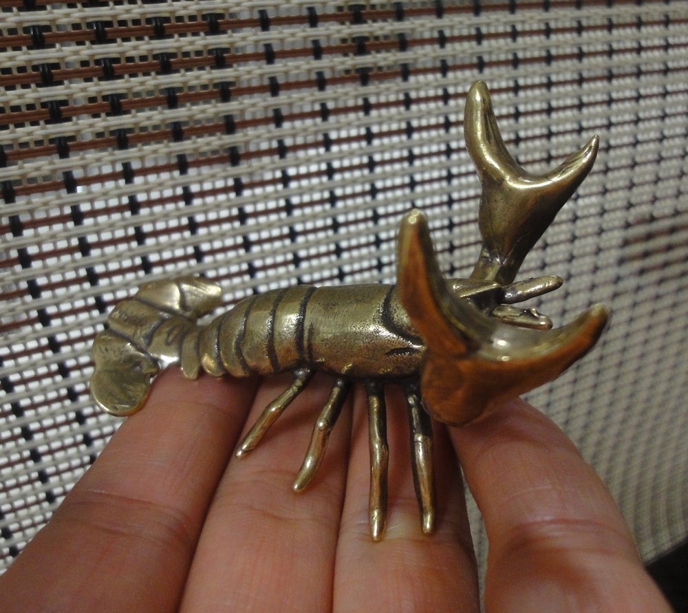 Vintage Style Solid Brass Copper Small Lobster Animal Statue for Home Decor