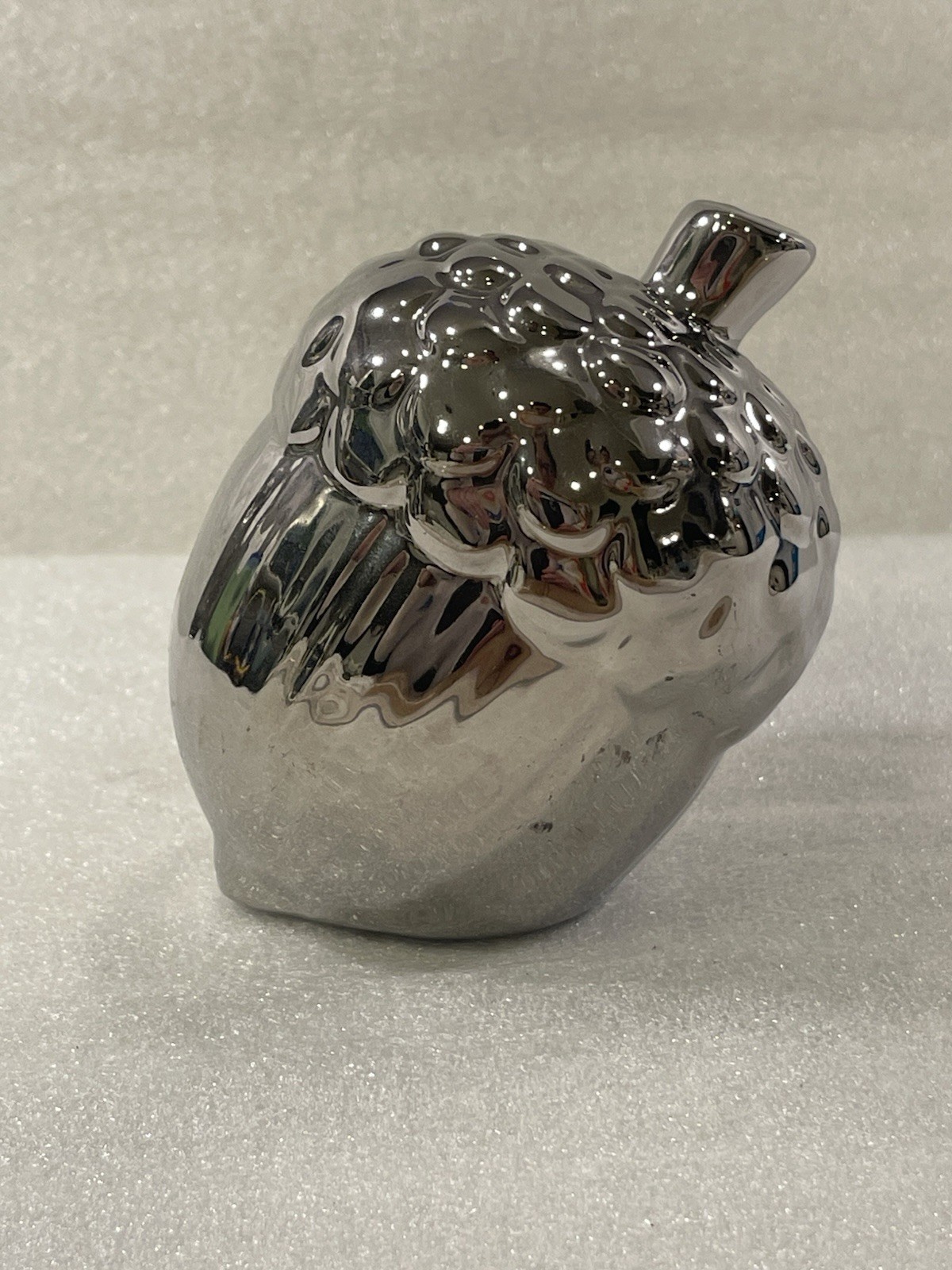 Chrome Acorn Ceramic Figurine Silver Modern Fall Decor 4in Sculpture