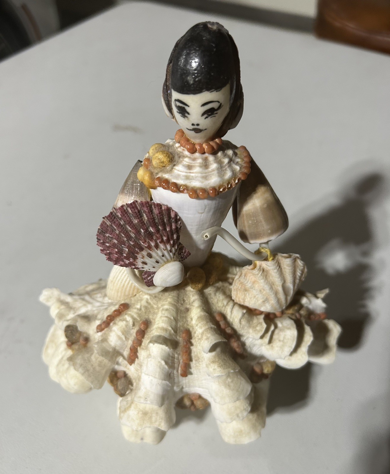 Vintage Sea Shell Doll Figurine Made Completely with Sea Shells including purse