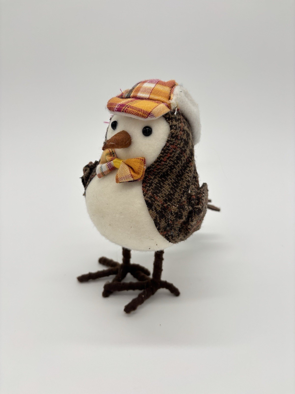 Hobby Lobby Fall Harvest Bird Plaid Hat Brown Tweed Jacket 6” Home Decor