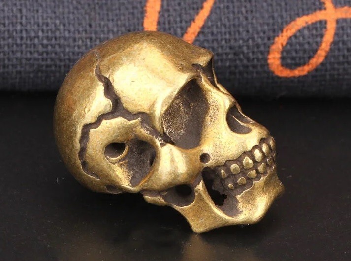 Brass Skull Head Figurine Ornament Punk HipHop Skeleton Miniature Statue Gifts