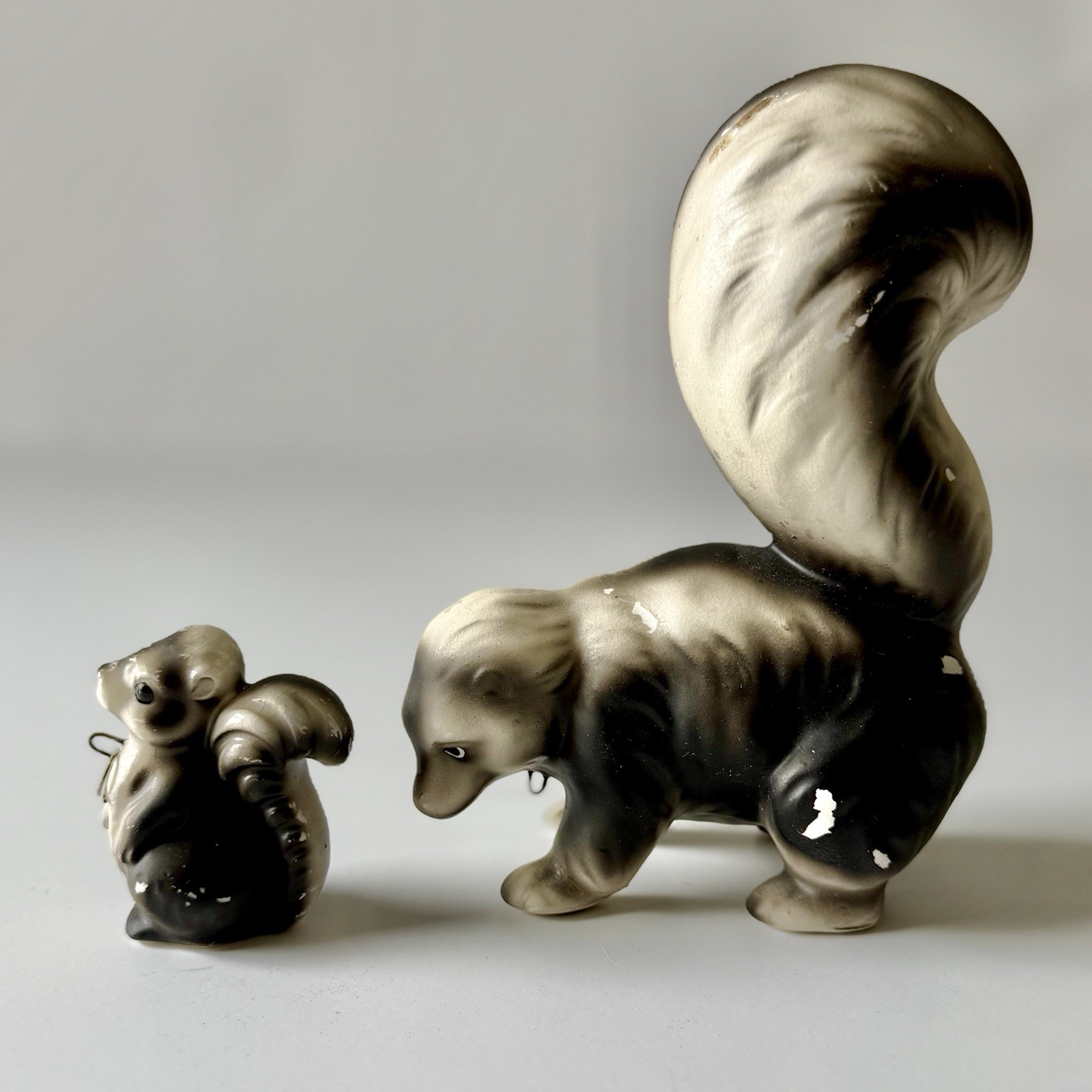 Vintage Japan Porcelain SKUNK Mother & Baby Figurines Hand Painted Matte Finish