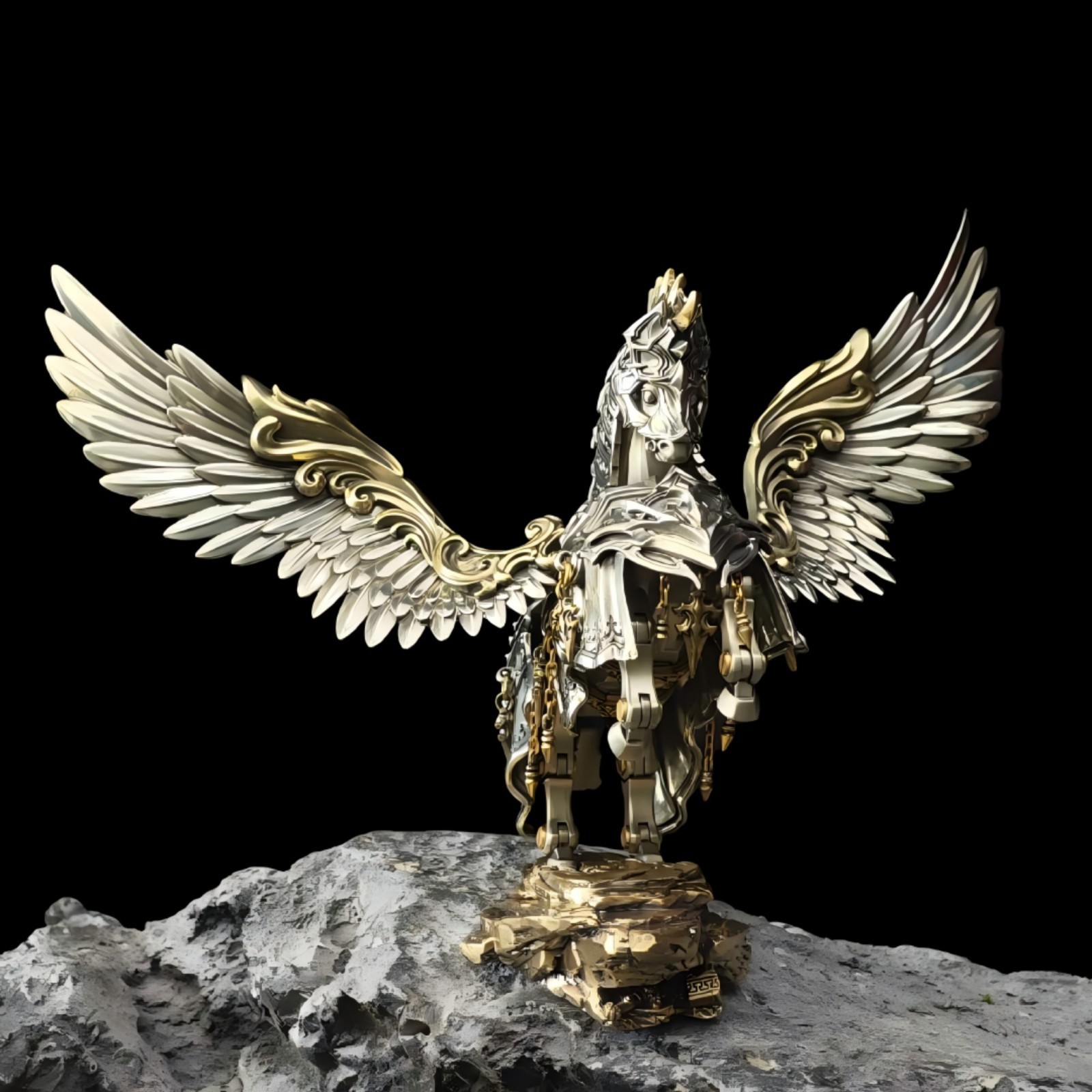 Winged Heroic Steed Aegis Armor White Bronze Brass Collectible for Him