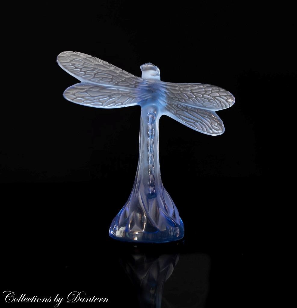 Lalique Blue Dragonfly Crystal Figurine France Frosted Clear Signed Retired